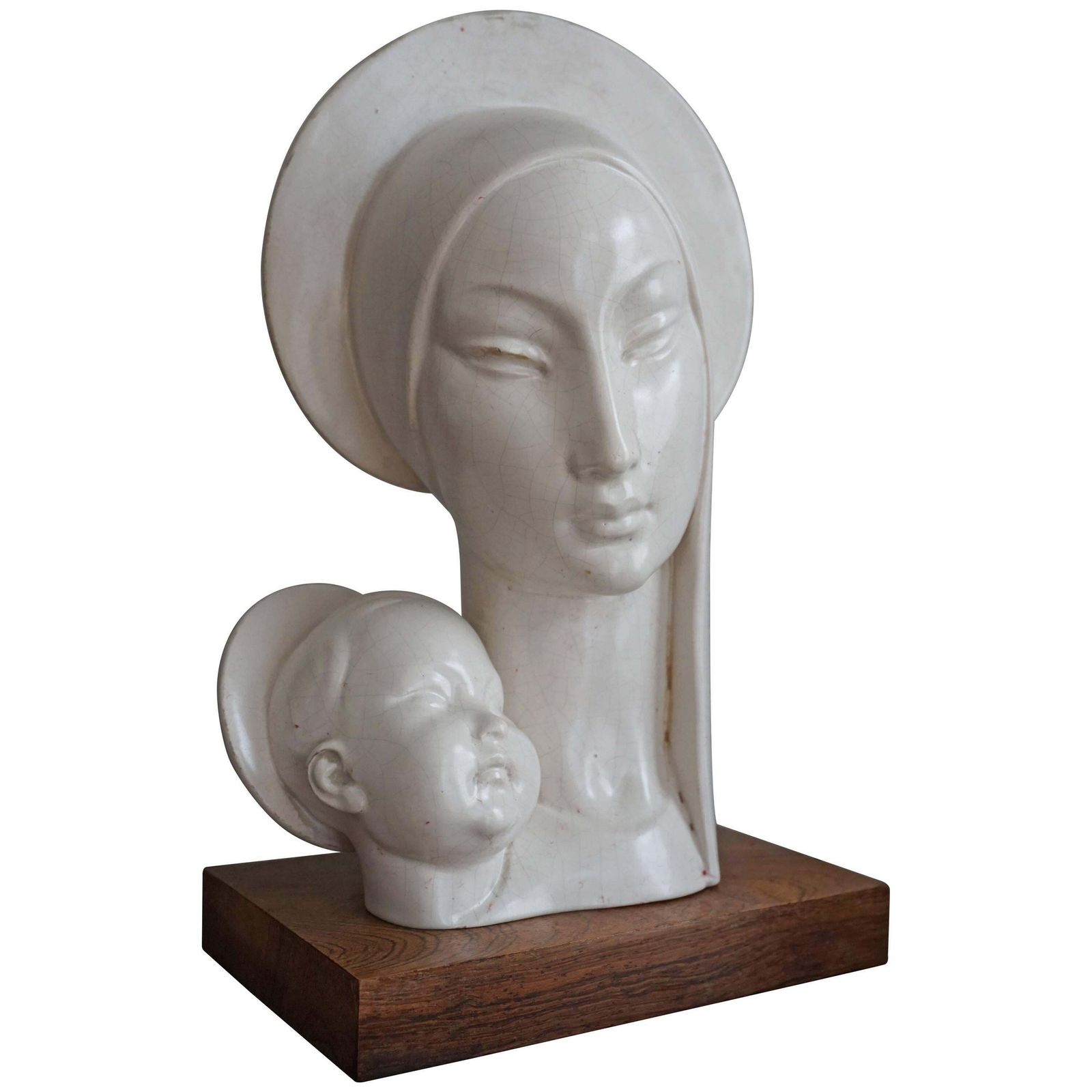 Mid 20th Century Stylized Plaster Sculpture Of Madonna And Child