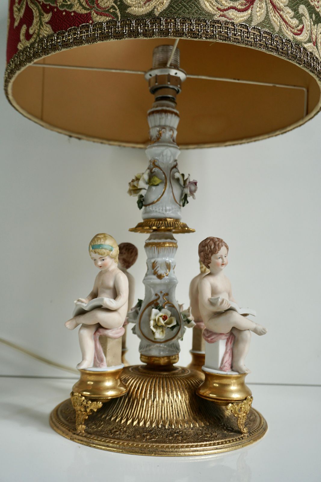 Italian Victorian Porcelain Cherub Lamp photo vintage