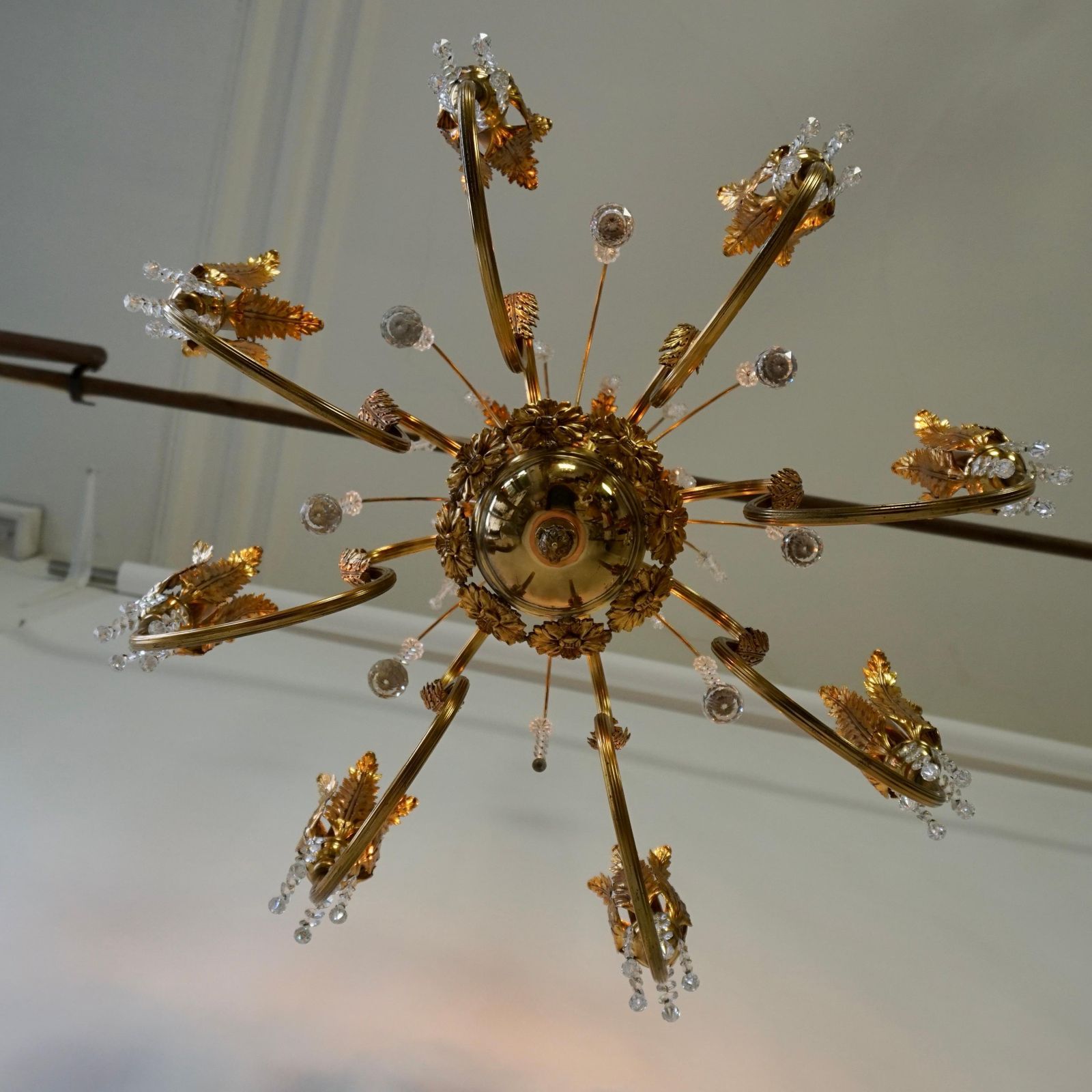 photo buy Gilt Palm Leaf Hollywood Regency Chandelier With Crystal