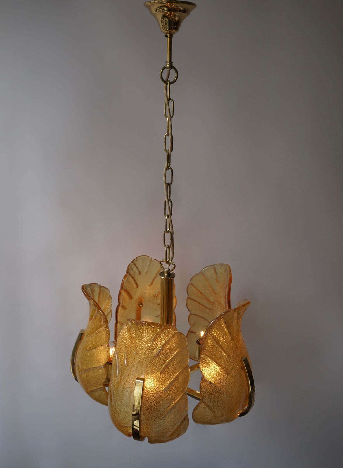 Italian Murano Glass And Brass Chandelier photo Lighting