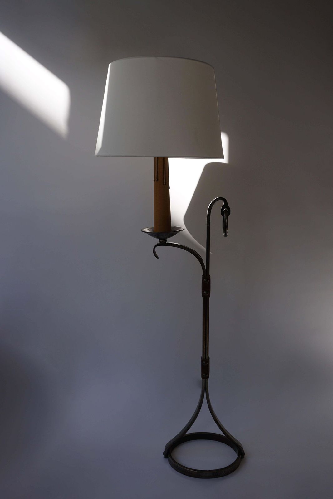 Jacques Adnet Style Iron And Leather Floor Lamp, 1950s 1960s, France photo furniture