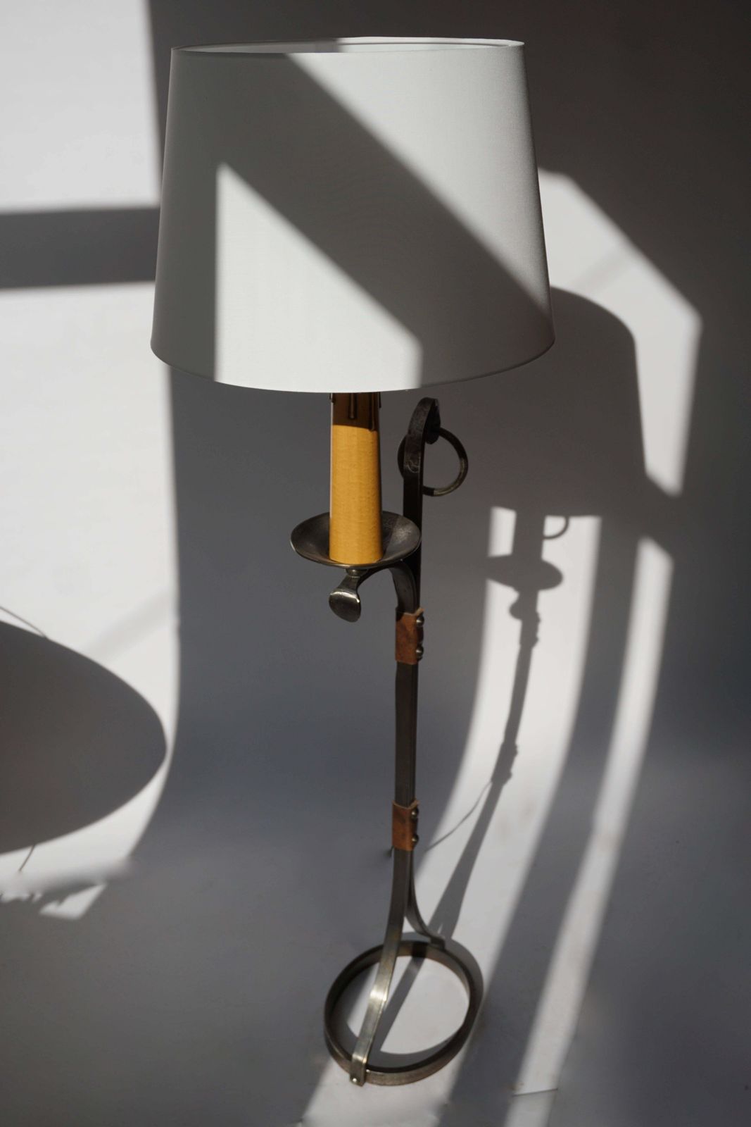 Jacques Adnet Style Iron And Leather Floor Lamp, 1950s 1960s, France photo Lighting