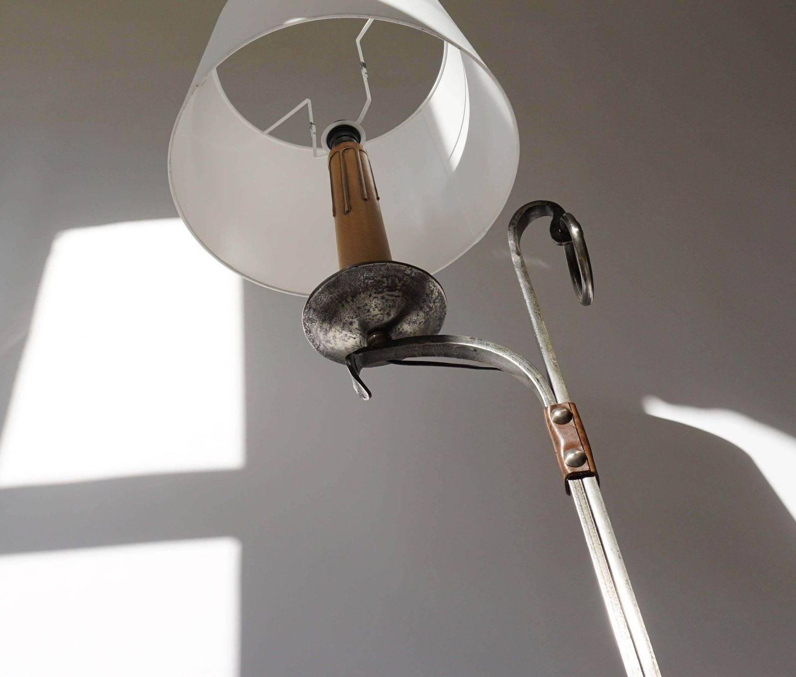Jacques Adnet Style Iron And Leather Floor Lamp, 1950s 1960s, France photo vinterior