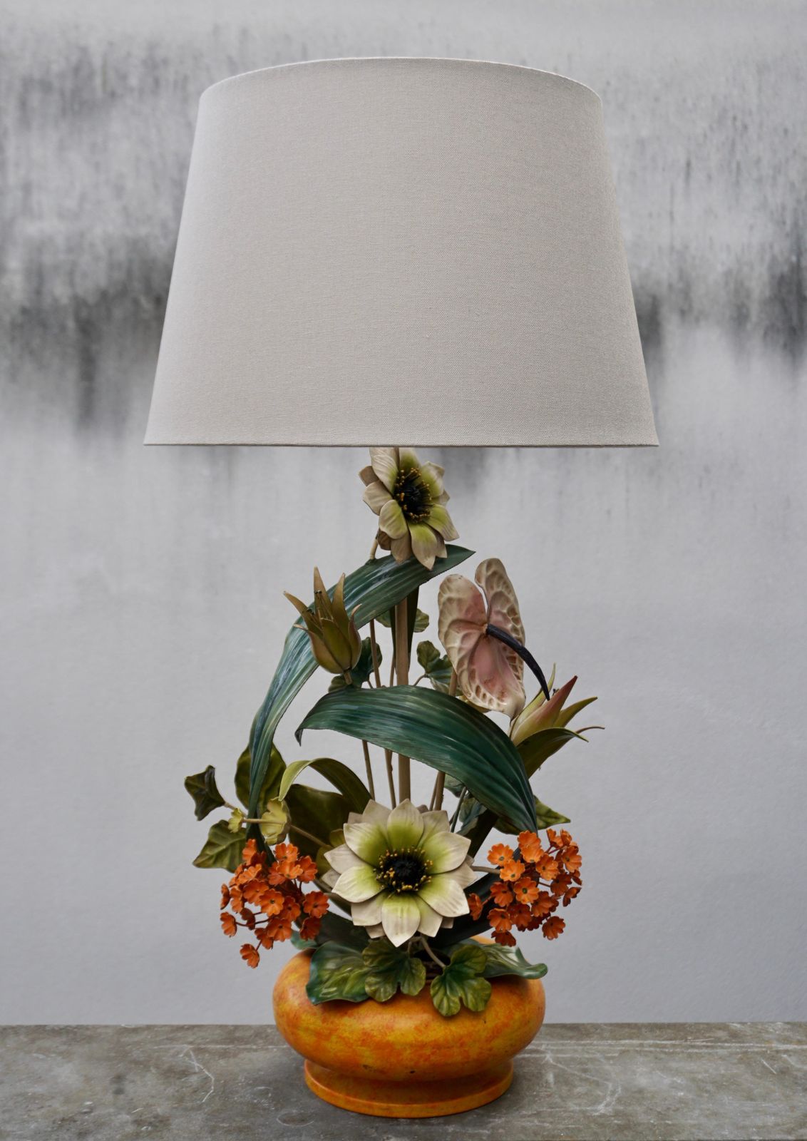 Vintage Tole Toleware Metal Art Flower Petite Lamp Italy Shabby Chic photo furniture