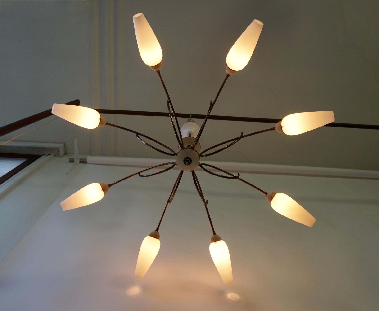 Mid Century Italian Pendant Light In Brass And Glass photo furniture