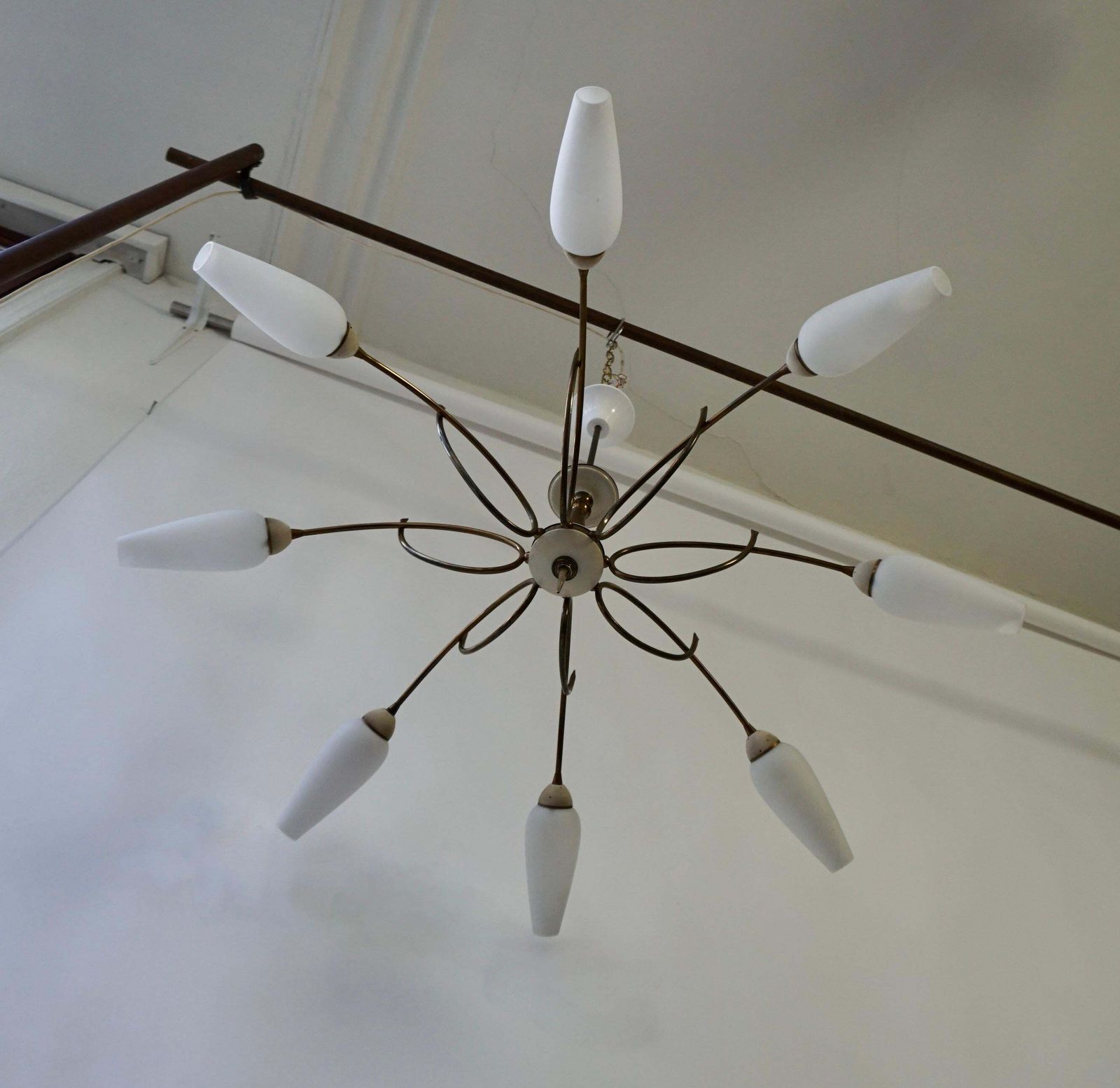 Mid Century Italian Pendant Light In Brass And Glass photo for sale