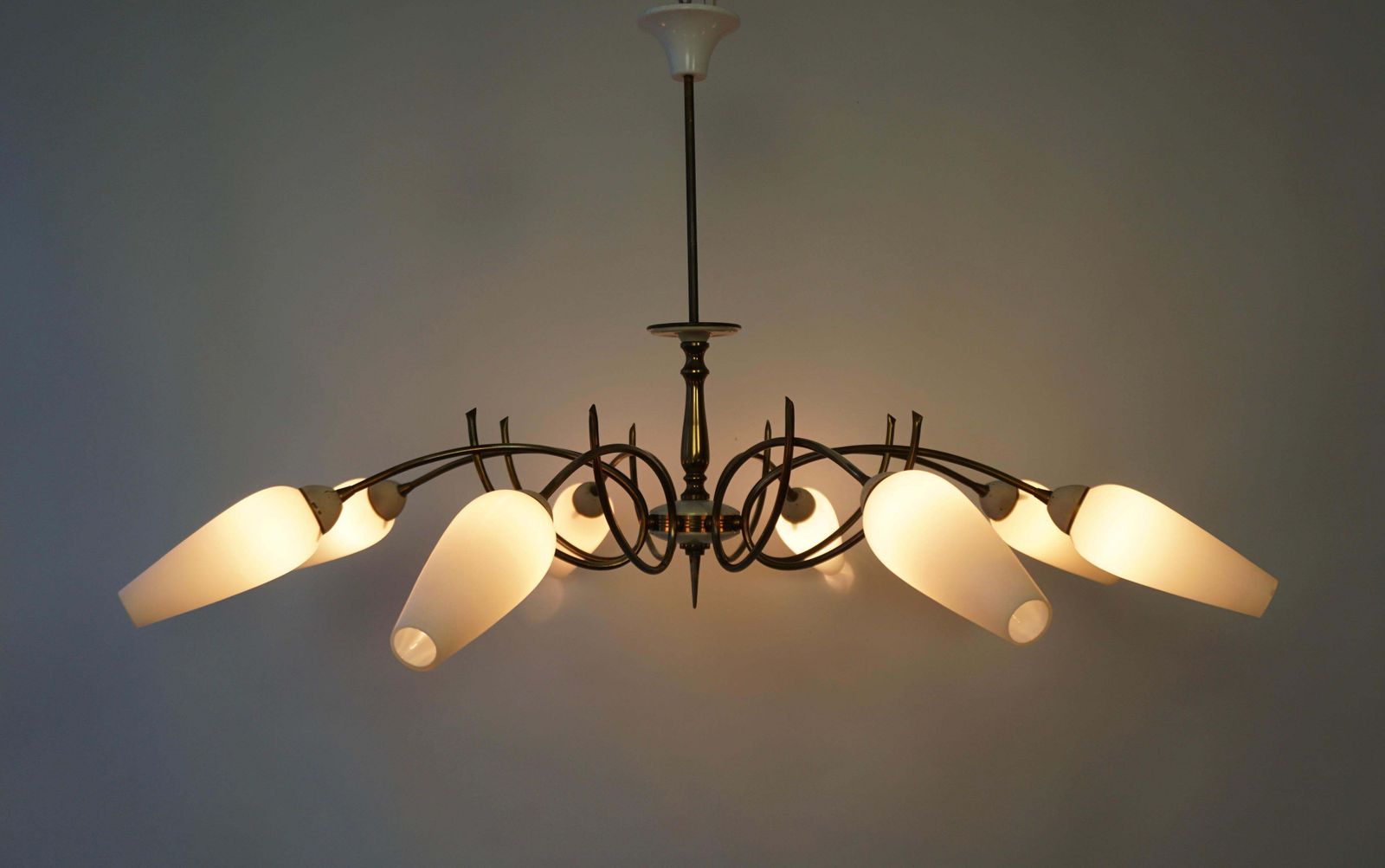 Mid Century Italian Pendant Light In Brass And Glass photo vinterior