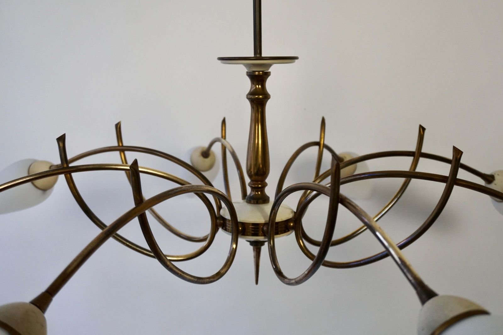 photo furniture Mid Century Italian Pendant Light In Brass And Glass