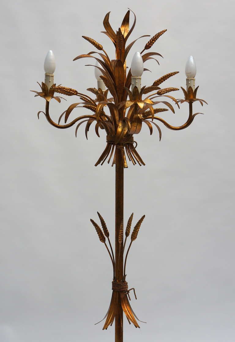 Rare Gilt Metal Sheaf Of Wheat Floor Lamp By Hans Kogl photo for sale