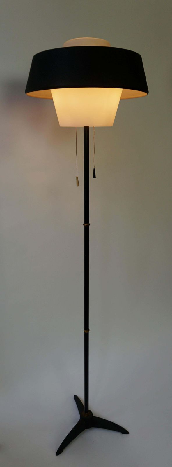Rare Black Metal And Opaline Floor Lamp By Louis Kalff, The Netherlands 1950s photo vintage