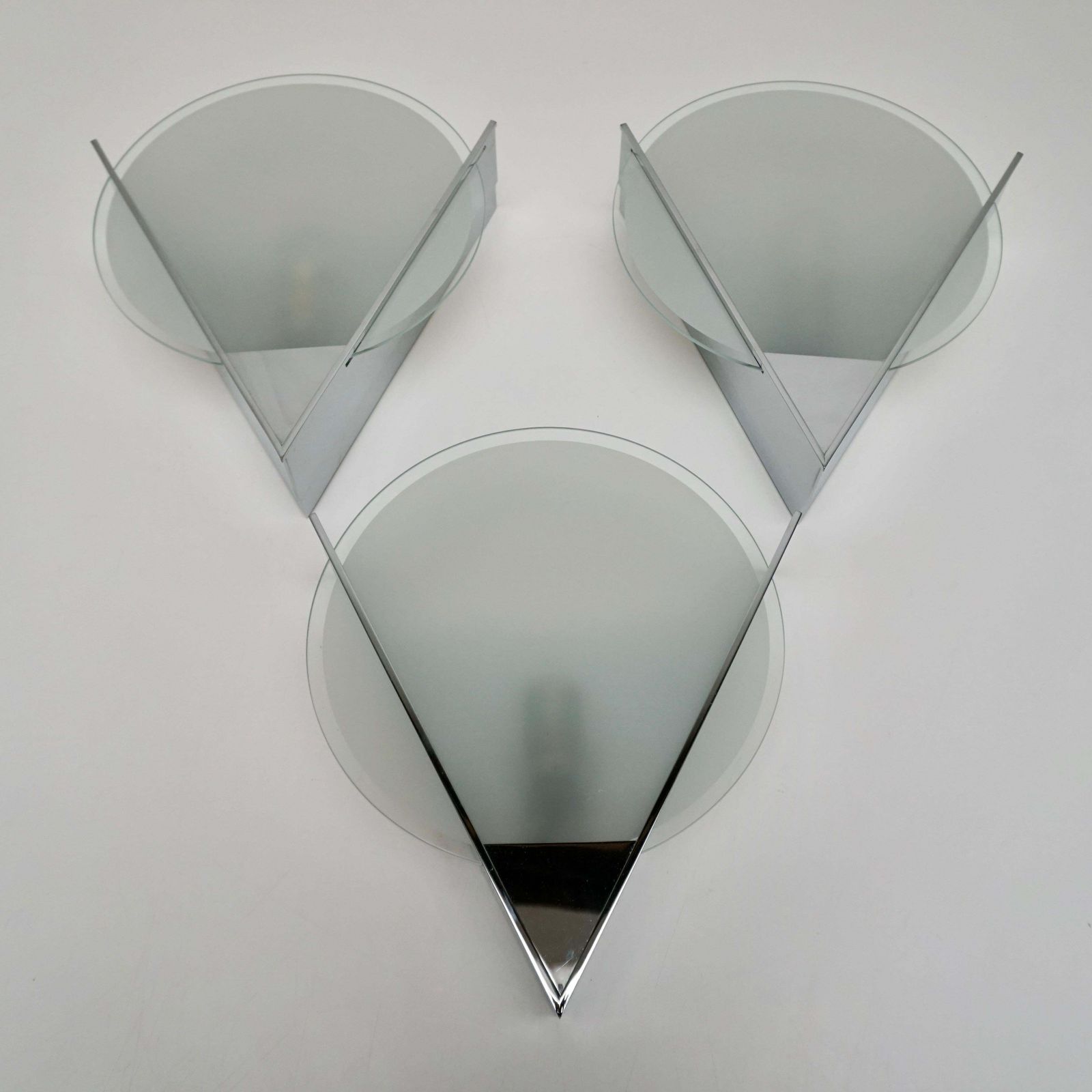 Three French Art Deco Chrome And Frosted Glass Sconces photo for sale