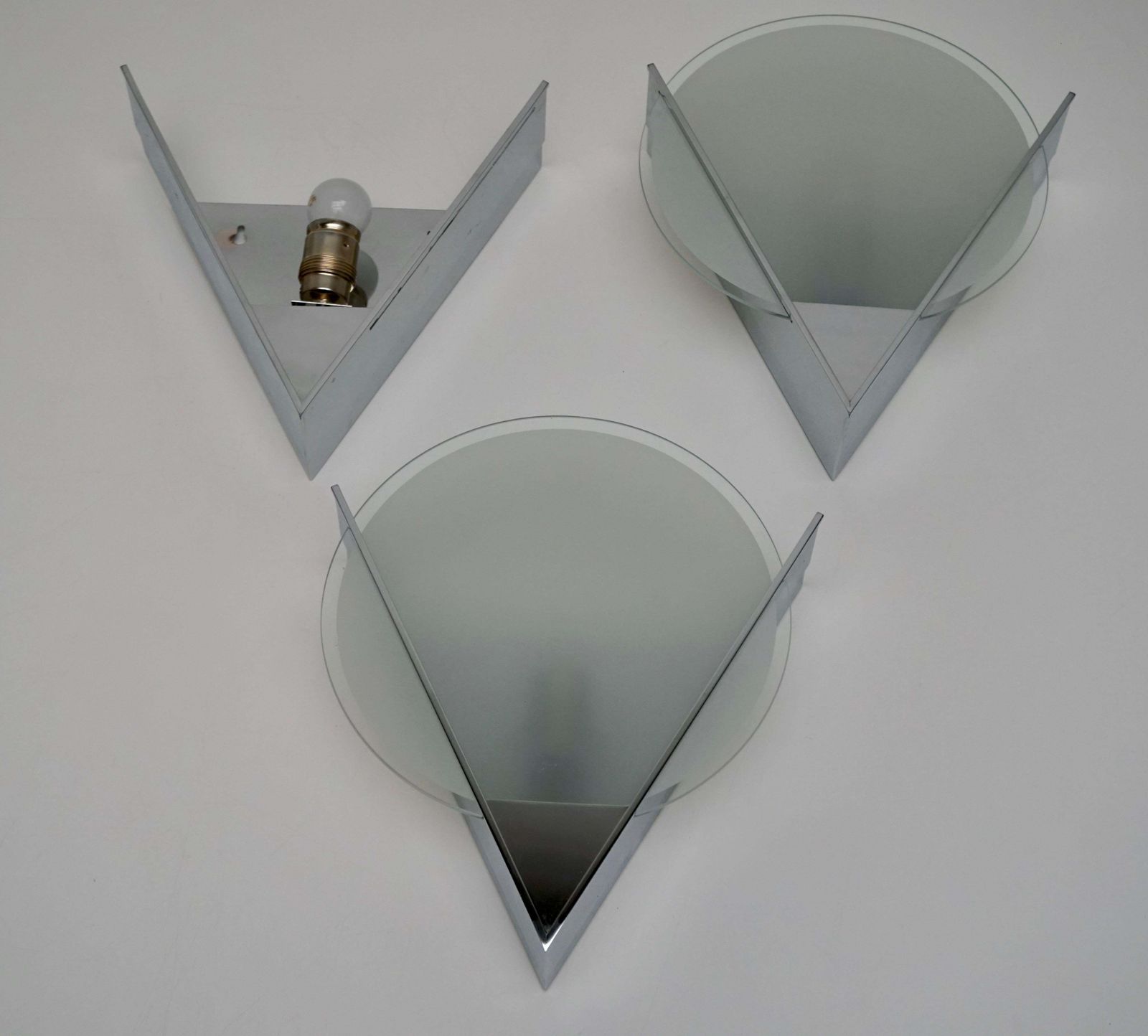 Three French Art Deco Chrome And Frosted Glass Sconces photo 764.0