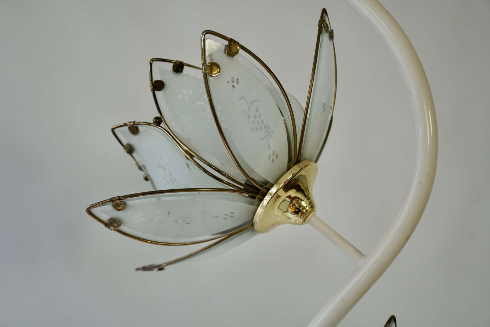 photo for sale Mid Century Modern Vintage Hollywood Regency White Glass Lotus Flower Floor Lamp