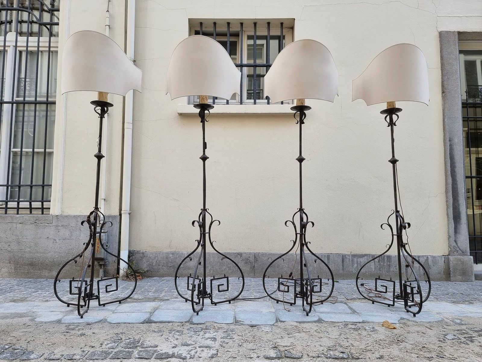 Four Antique Wrought Iron Art Deco Castle Monastery Floor Lamps Or Candlestick photo for sale