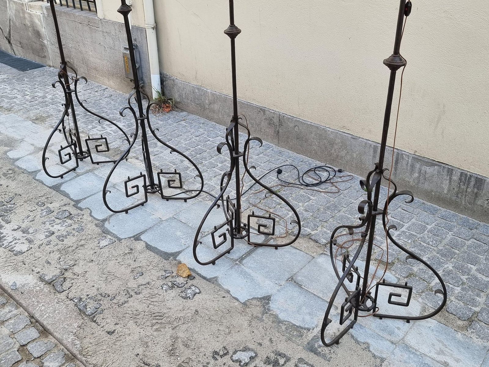photo buy Four Antique Wrought Iron Art Deco Castle Monastery Floor Lamps Or Candlestick