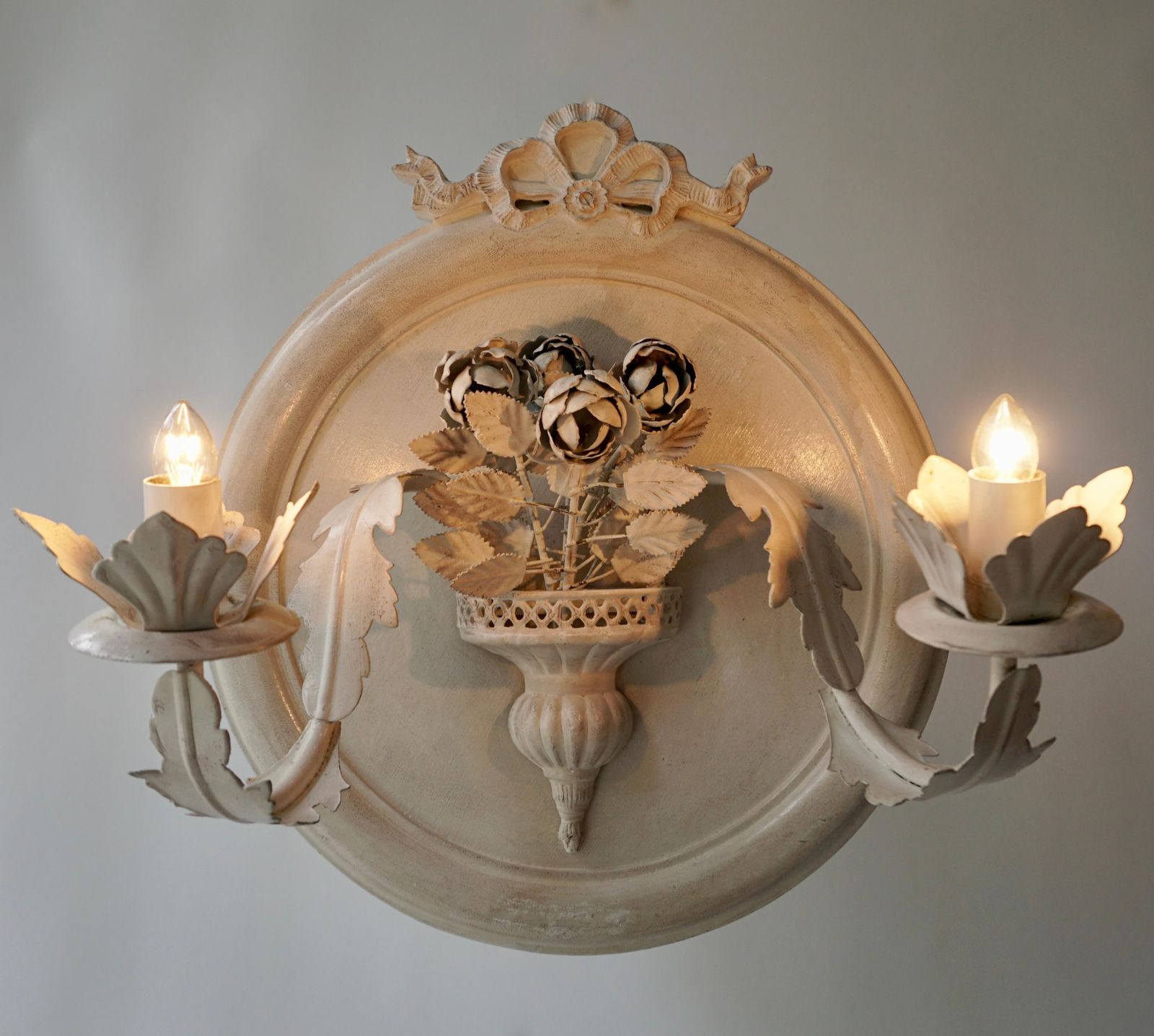 Pair Of Vintage Italian White Painted Metal Candle Wall Sconces photo furniture