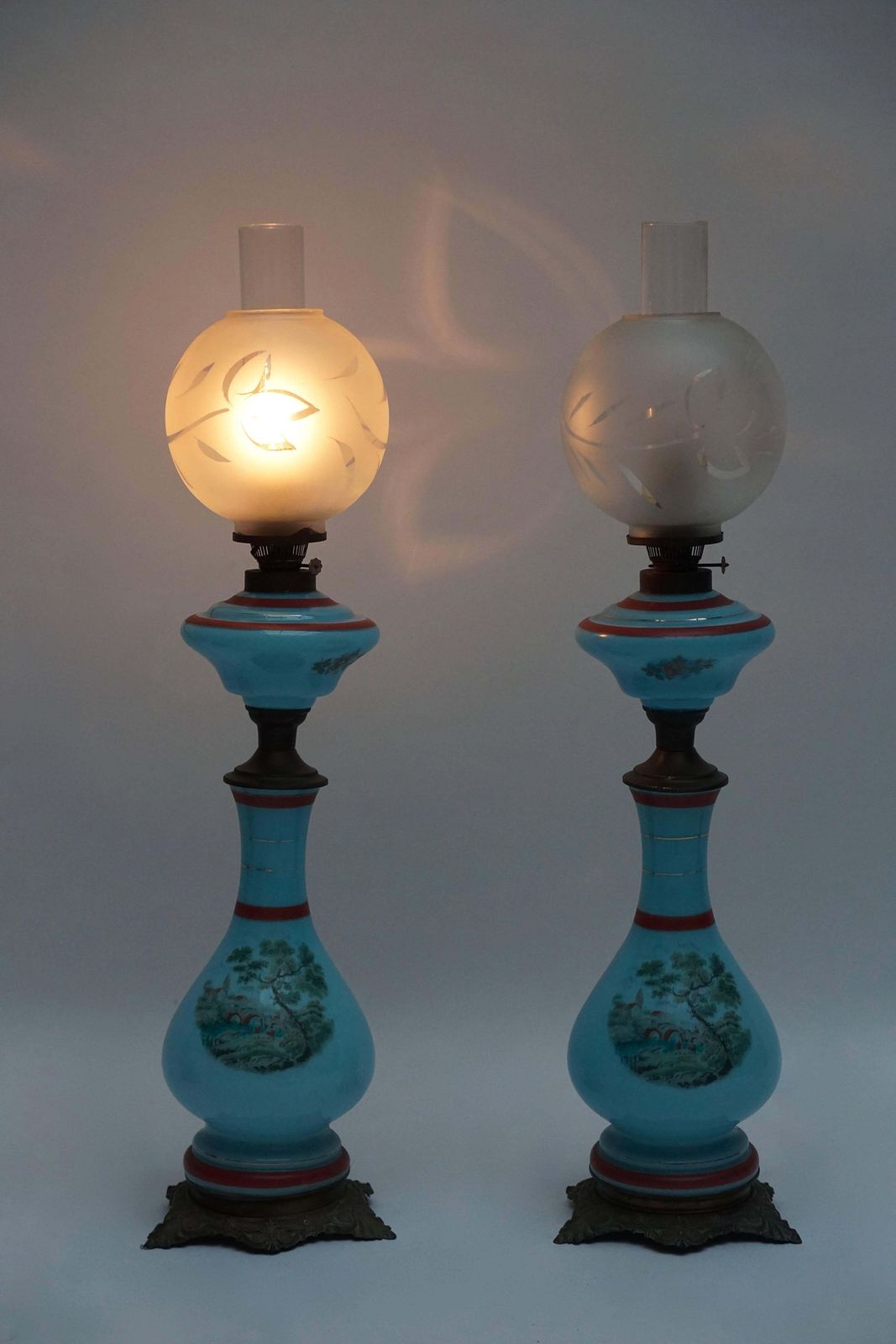 Pair Of 19th Century French Opaline Lamps photo furniture