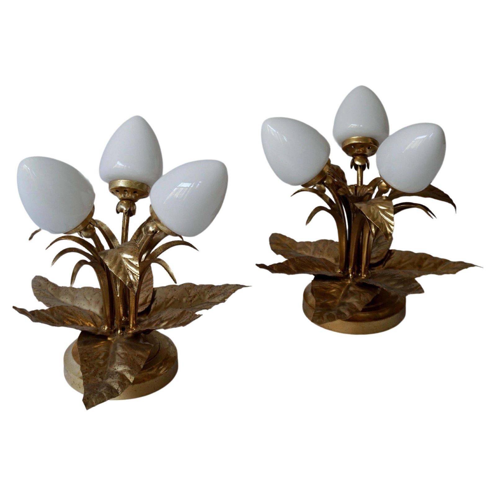 One Of Two Brutalist Sunburst Flower Light Fixtures In Gilt Metal