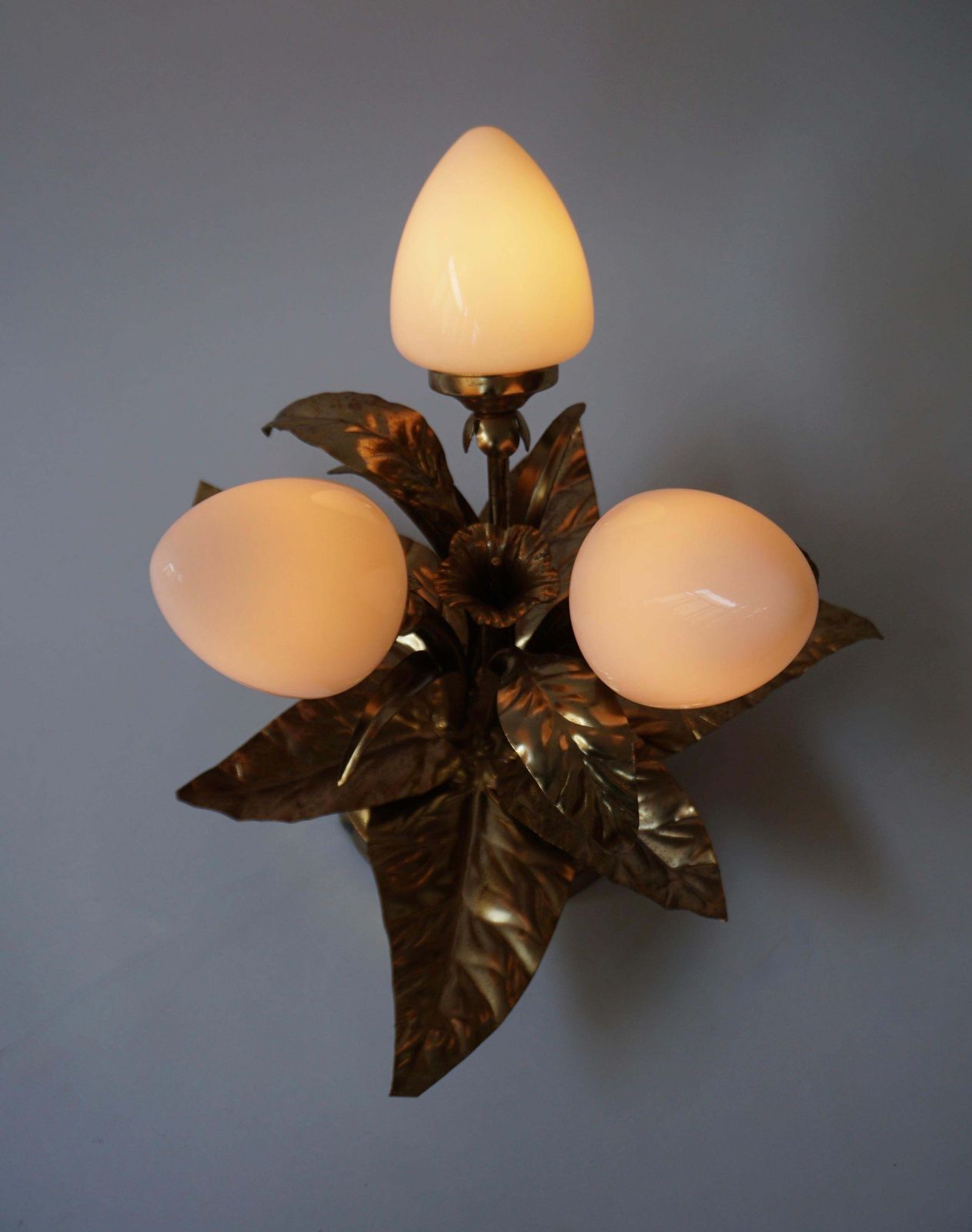 One Of Two Brutalist Sunburst Flower Light Fixtures In Gilt Metal photo buy