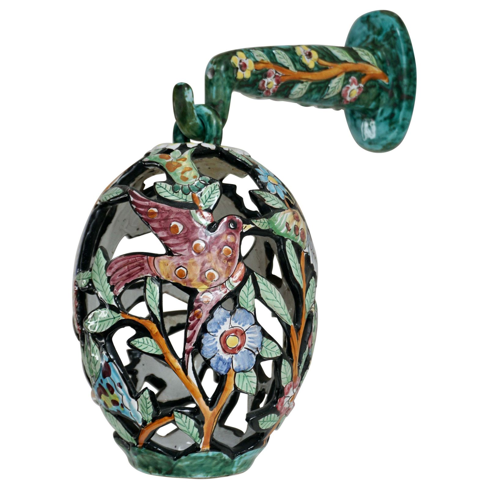 Lovely Mid Century Modern Bird Cage Wall Light With Butterfly Birds And Flowers