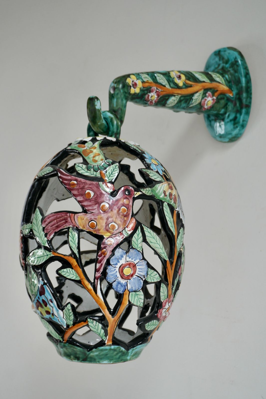 Lovely Mid Century Modern Bird Cage Wall Light With Butterfly Birds And Flowers photo vinterior
