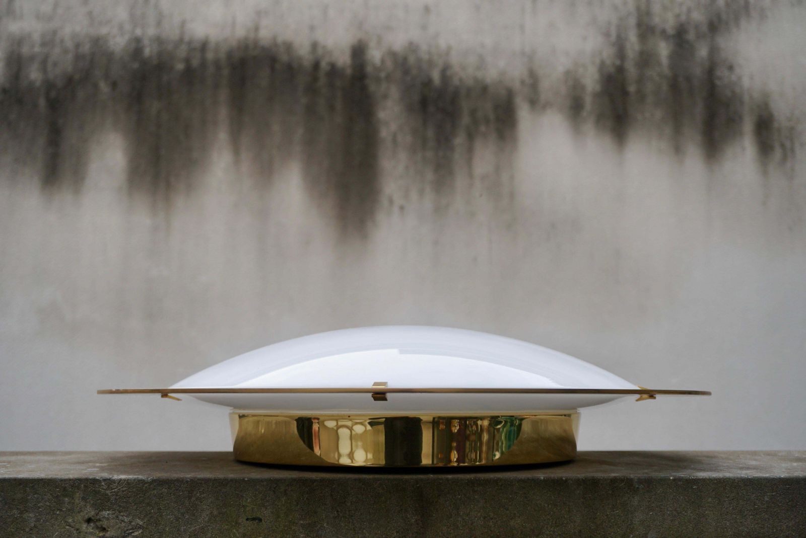 One Of Four Limburg Flush Mount Or Wall Lights, Brass Opal Glass, 1970s photo vinterior