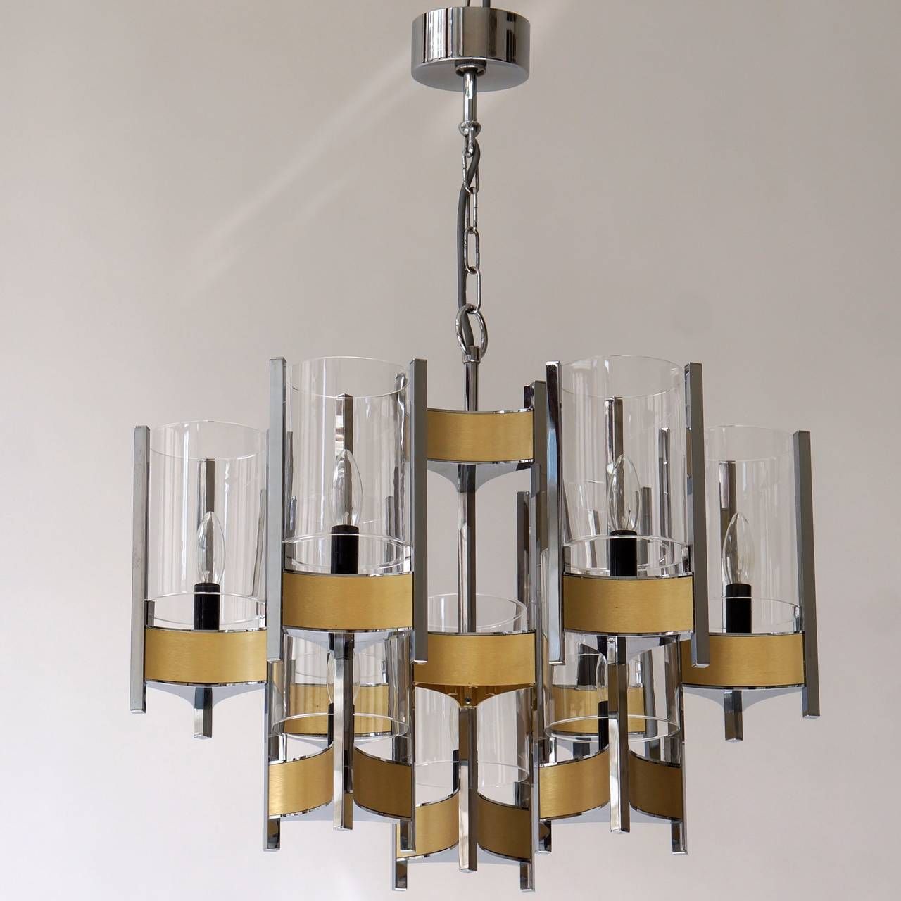 Set Of Four Nine Light Chrome And Glass Chandeliers By Gaetano Sciolari, 1970s photo 2887.0