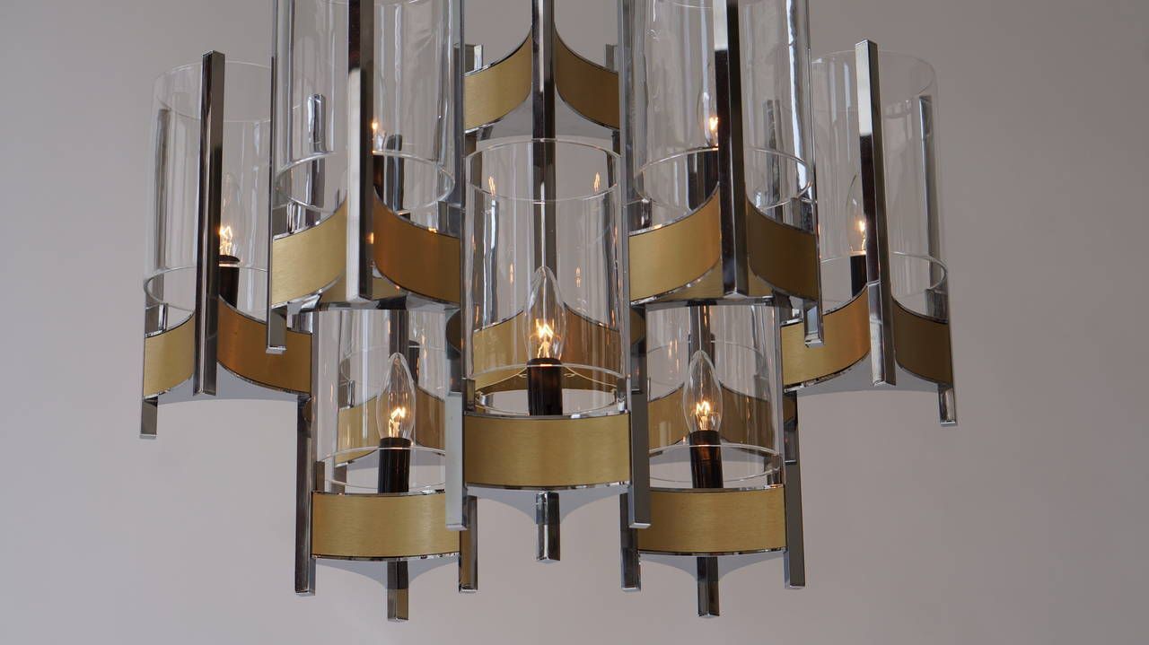 photo furniture Set Of Four Nine Light Chrome And Glass Chandeliers By Gaetano Sciolari, 1970s