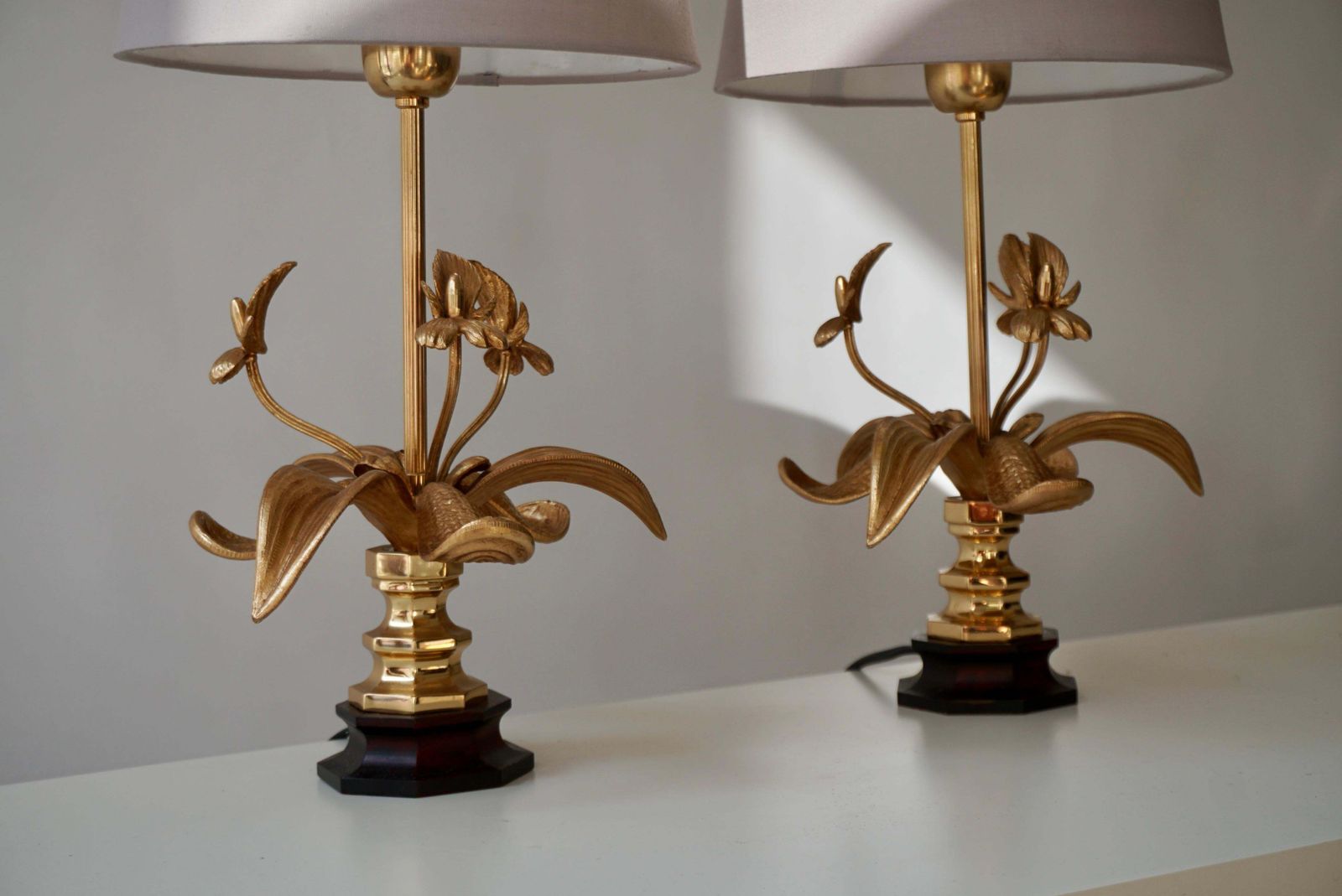 Pair Of Gilt Orchid Table Lamps, France, 1970s photo buy