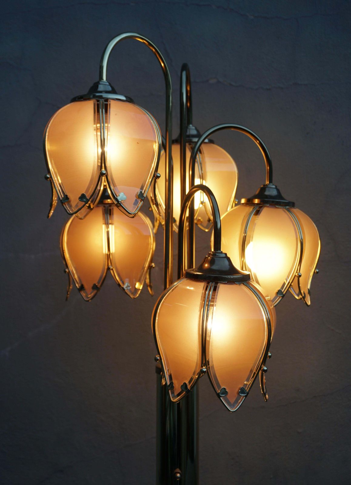 Mid Century Modern Glass And Brass 5 Arm Lotus Lamp 1970s photo buy