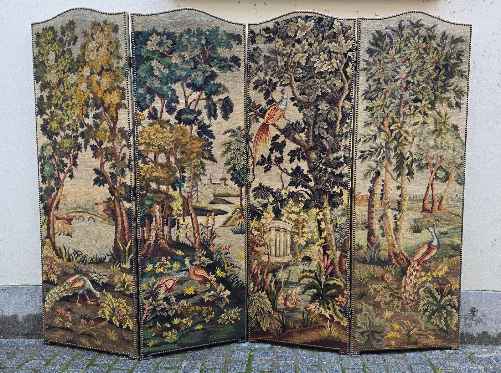 Room Divider With Aubusson Tapestries Featuring Birds And Floral Motifs photo Home Decor
