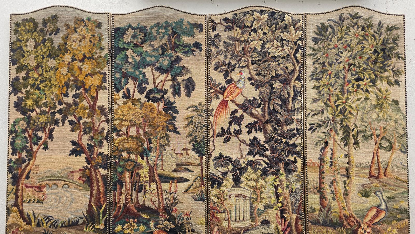 Room Divider With Aubusson Tapestries Featuring Birds And Floral Motifs photo buy