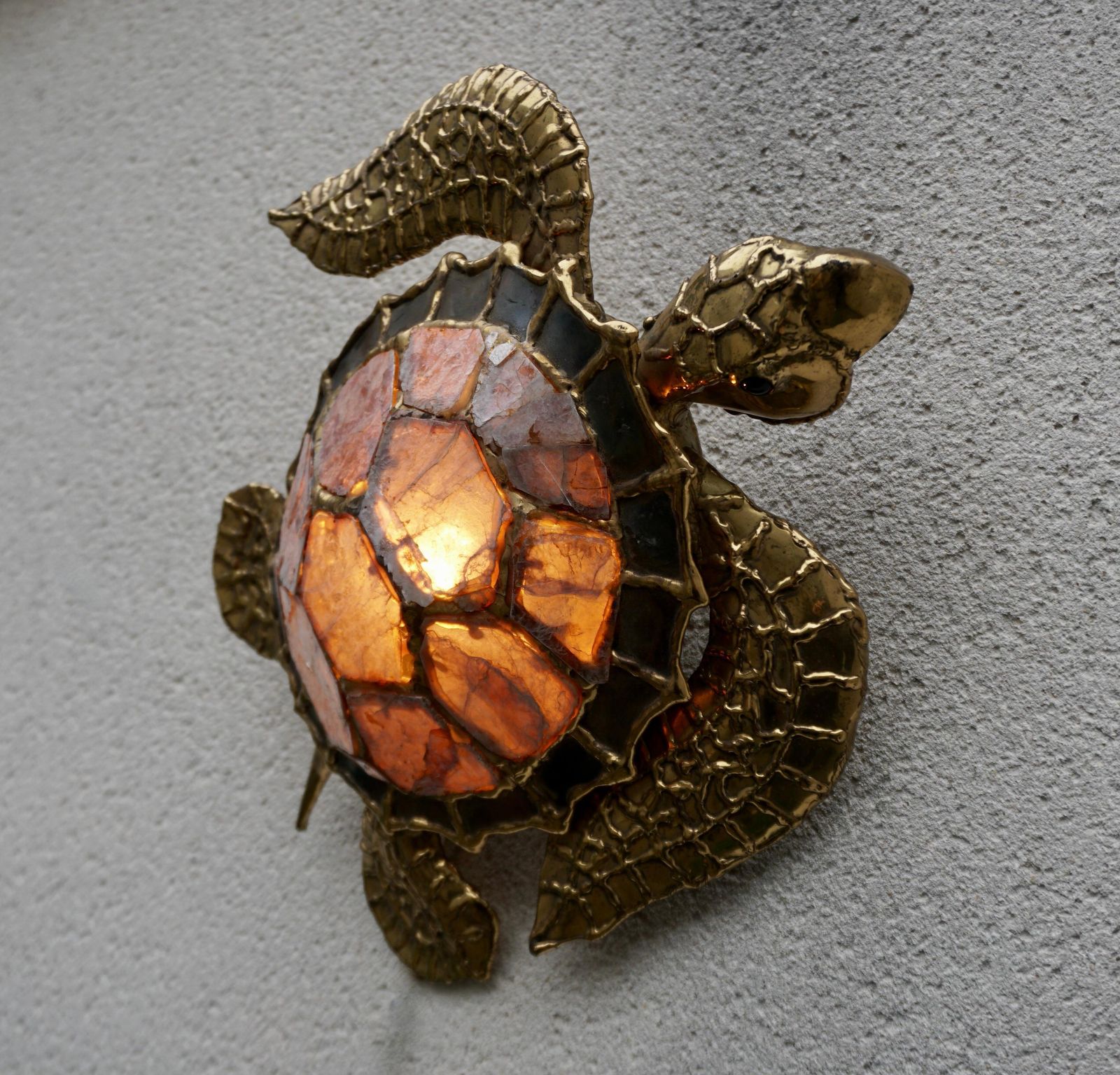 Unique Mid Century Brass And Mother Of Pearl Turtle Wall Lamp photo buy