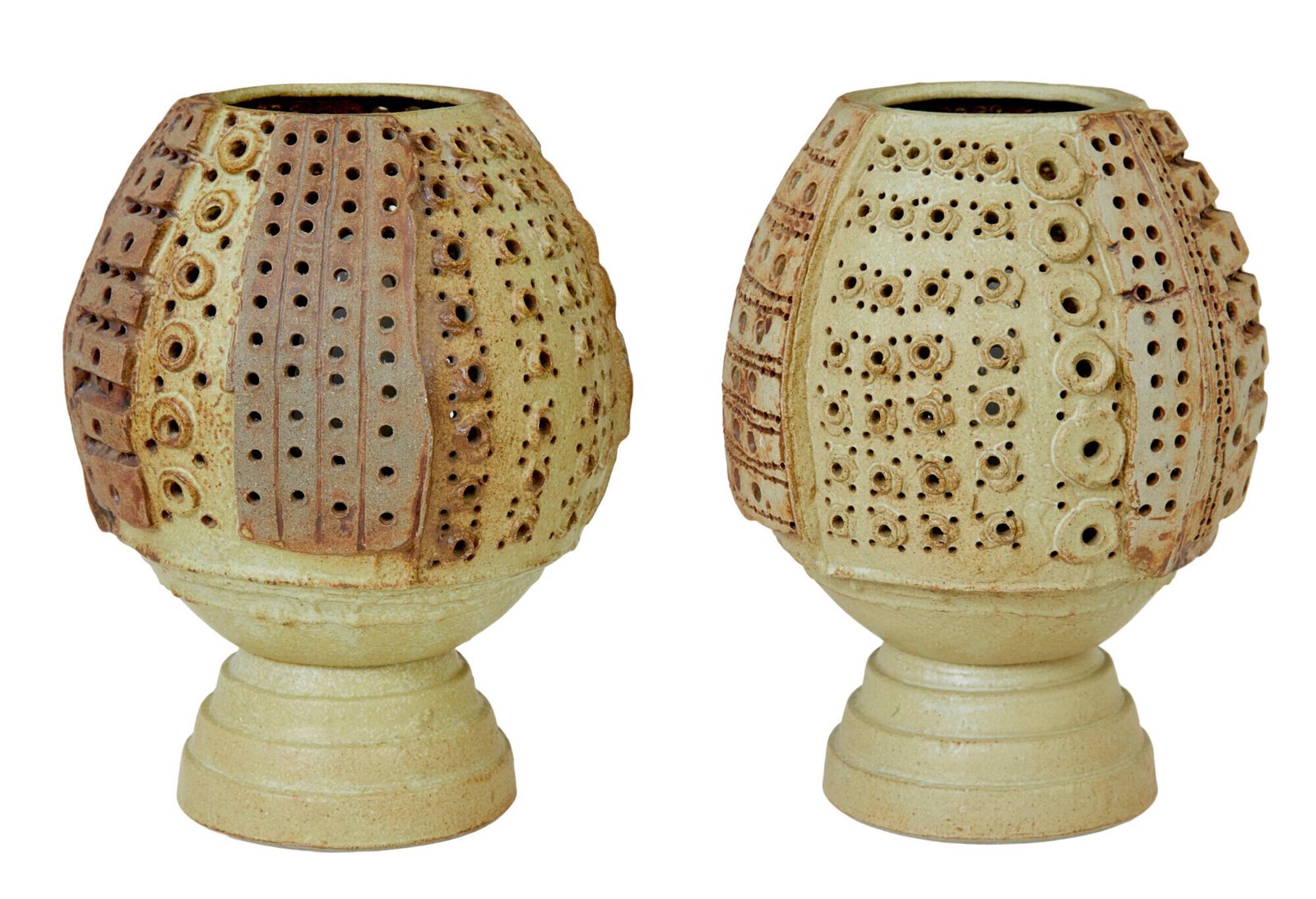 Pair Of Mid Century Brutalist Ceramic Lamps By Bernard Rooke photo vintage