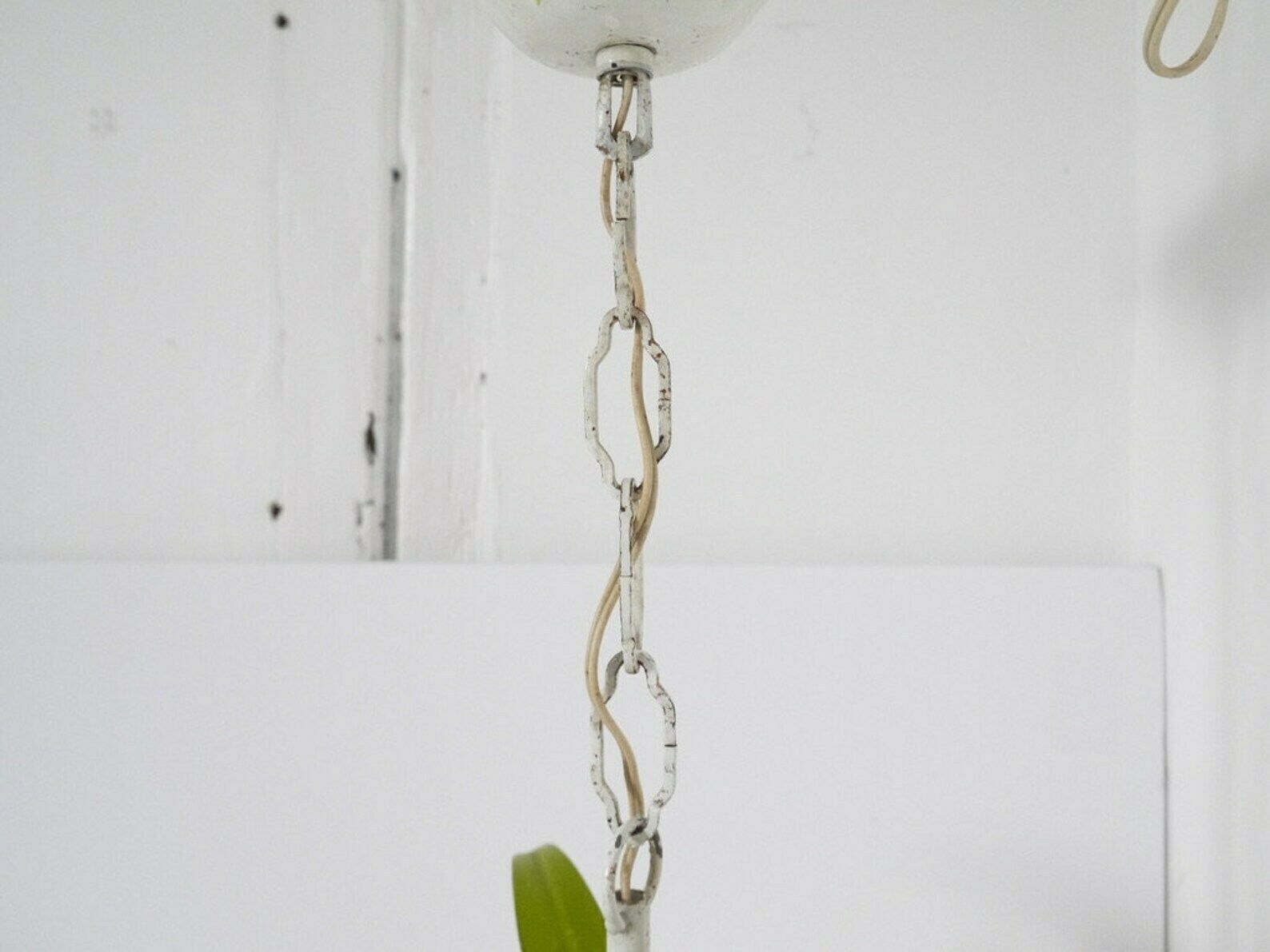 French Vintage Metal Chandelier Multicoloured Floral Bouquet Tole Tolex photo vinterior