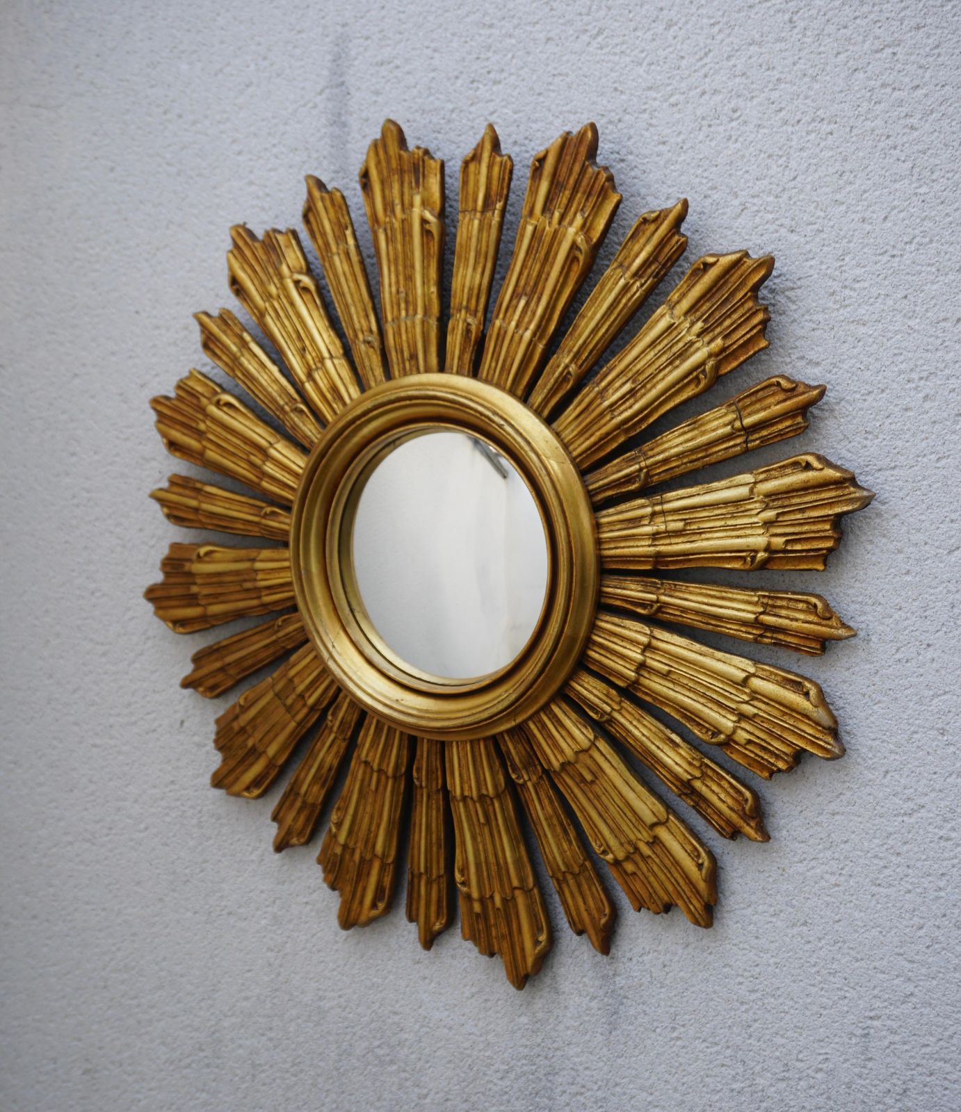 American Sunburst Gilt Carved Wood Bullseye Convex Wall Mirror, C. 1950s photo furniture