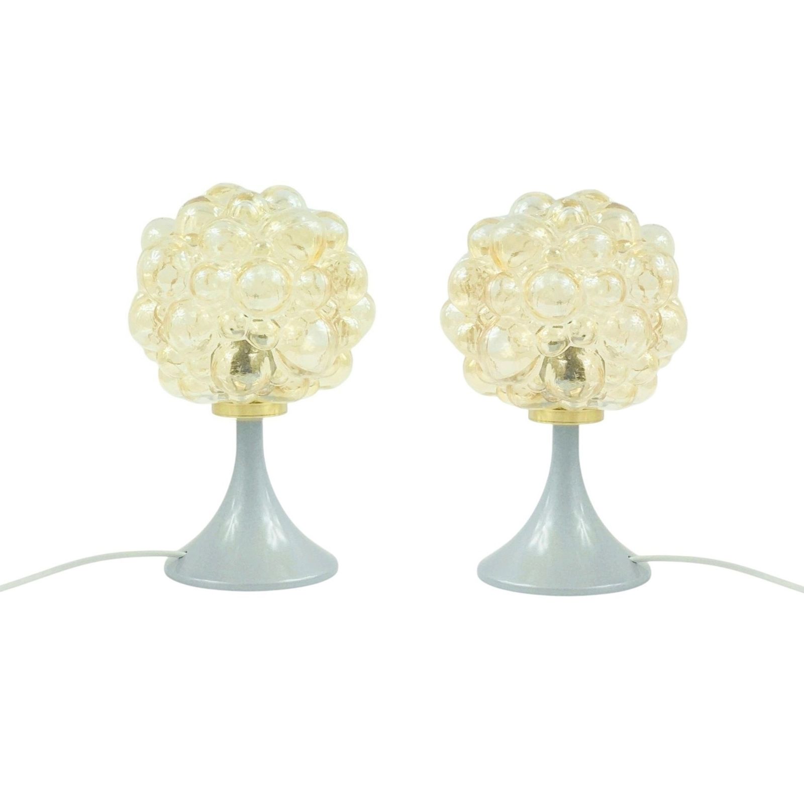 Pair Of Mid Century Amber Bubble Glass Table Lamps By Helena Tynell For Limburg, Germany, 1960s