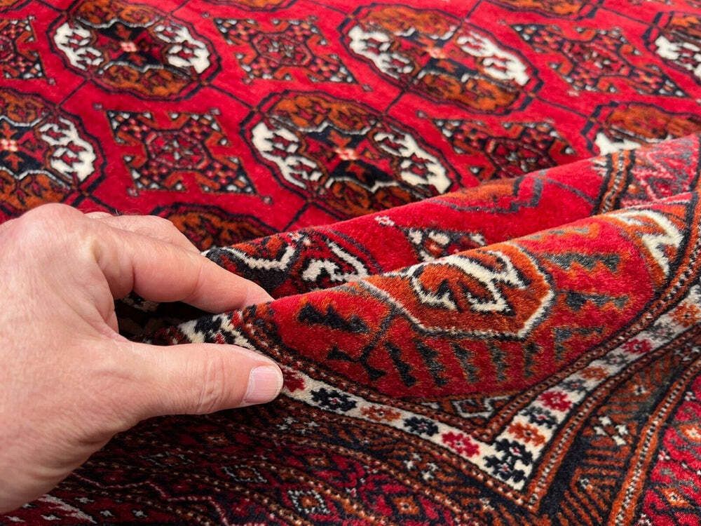 photo for sale Antique Turkmen Tekke Main Carpet, 302x245 Cm Turkoman Bokhara Red Black 2504