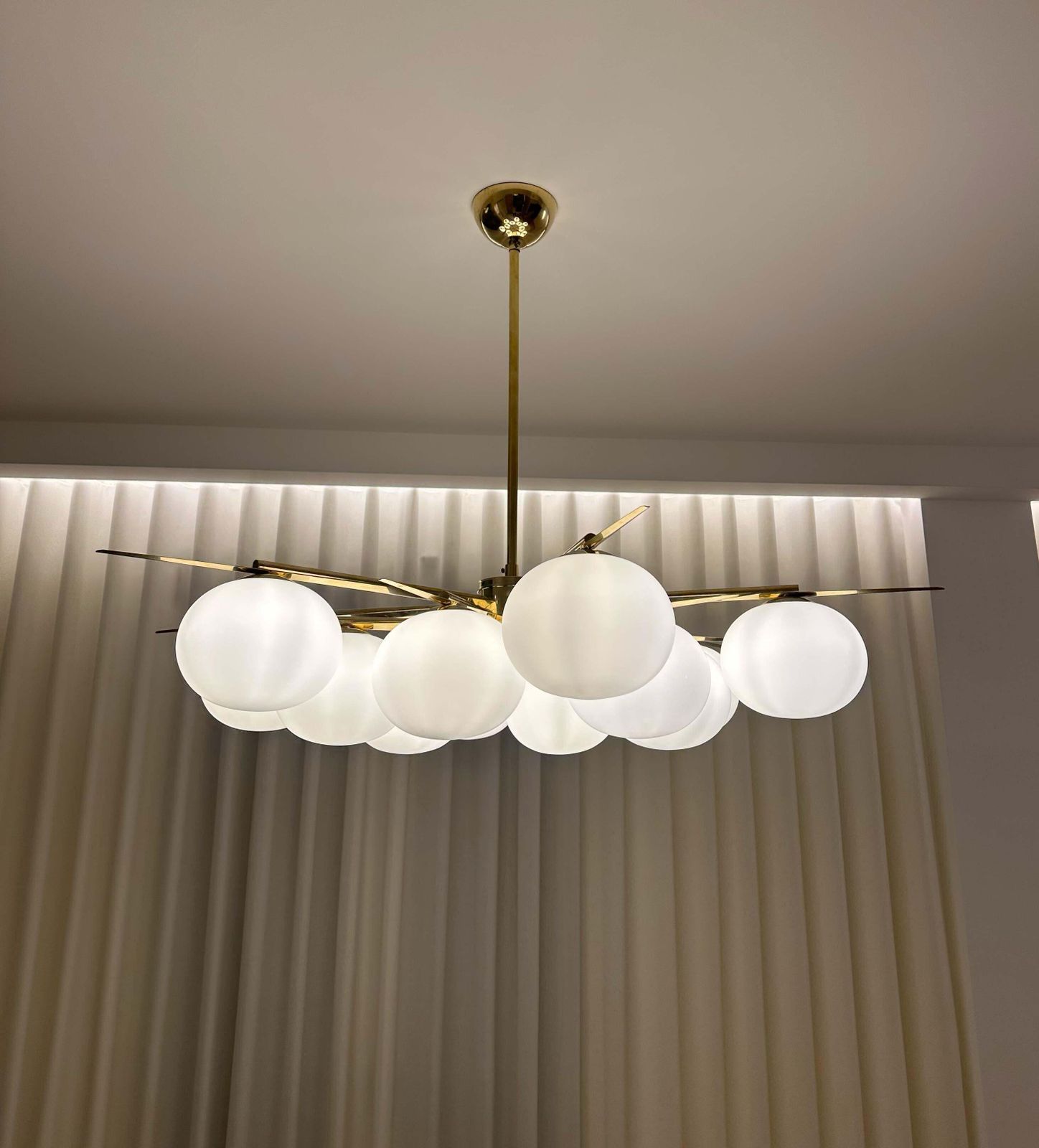 Elegant Murano Glass & Brass Chandelier, 2000s Mid Century Modern Design photo for sale