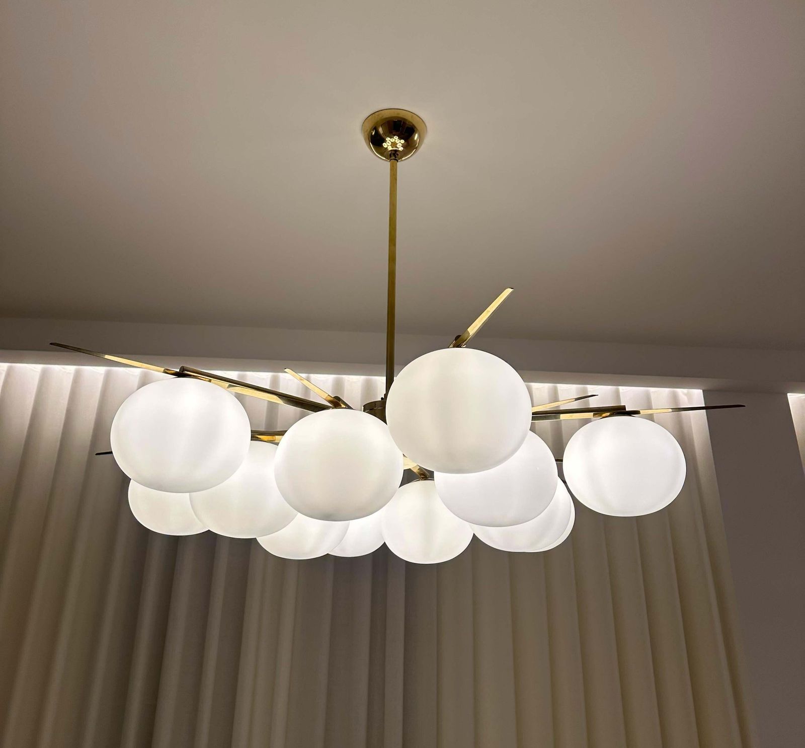 Elegant Murano Glass & Brass Chandelier, 2000s Mid Century Modern Design photo Lighting