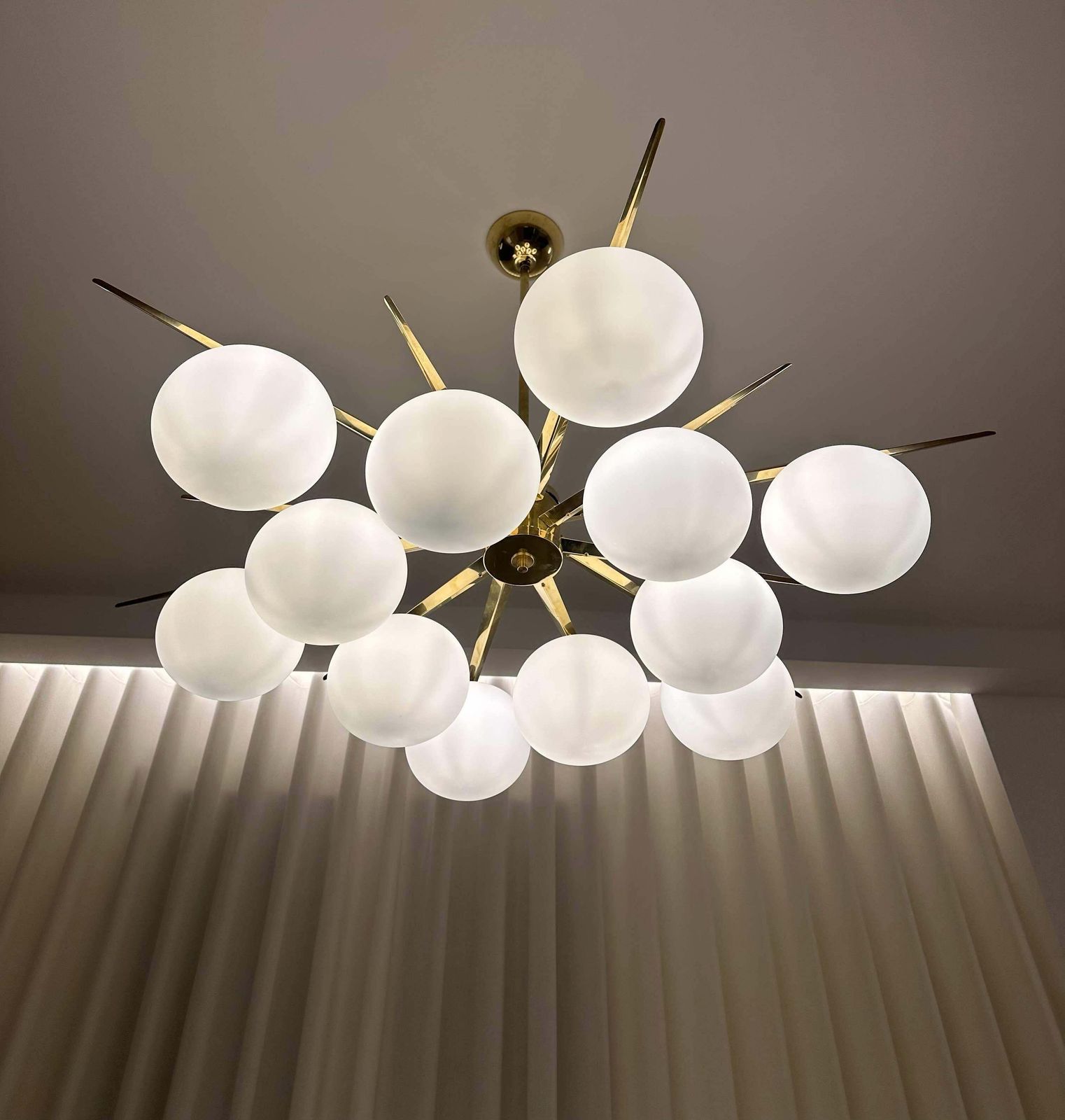 Elegant Murano Glass & Brass Chandelier, 2000s Mid Century Modern Design photo buy