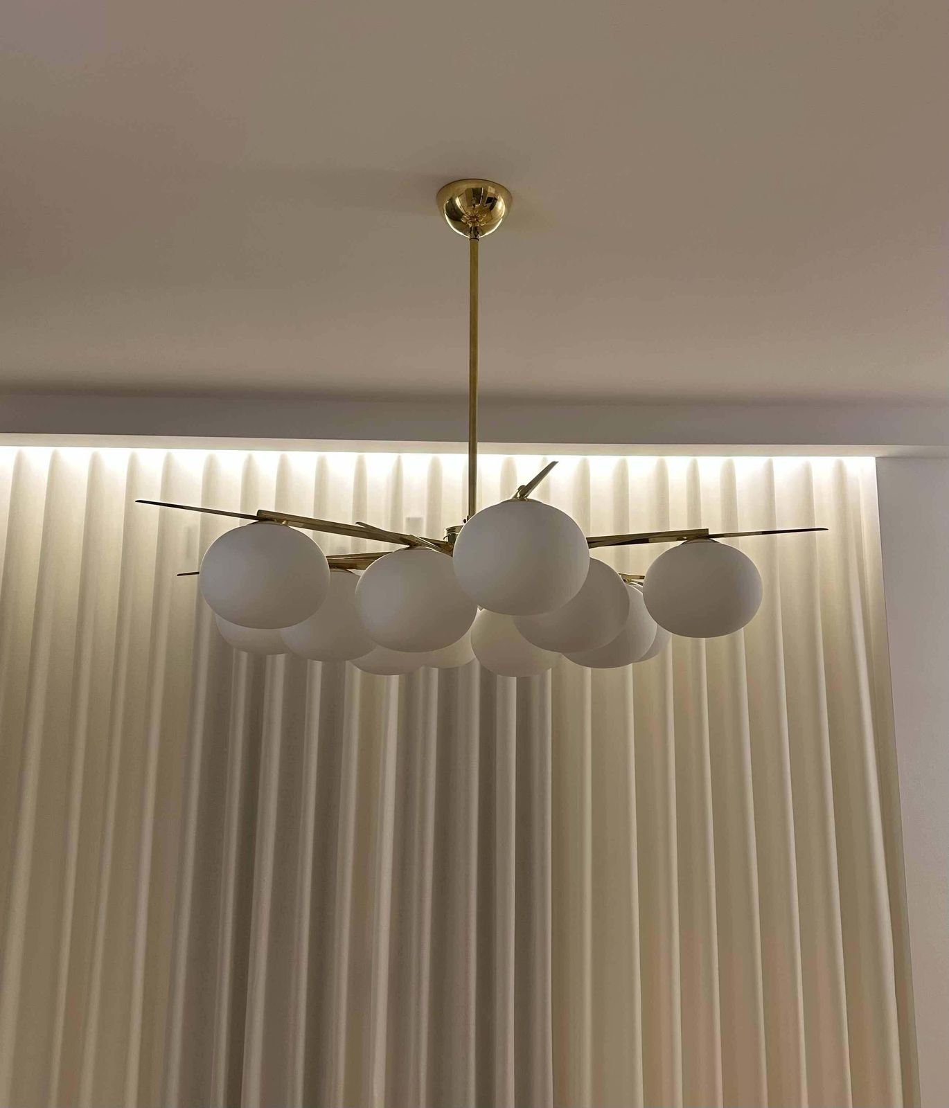 photo furniture Elegant Murano Glass & Brass Chandelier, 2000s Mid Century Modern Design