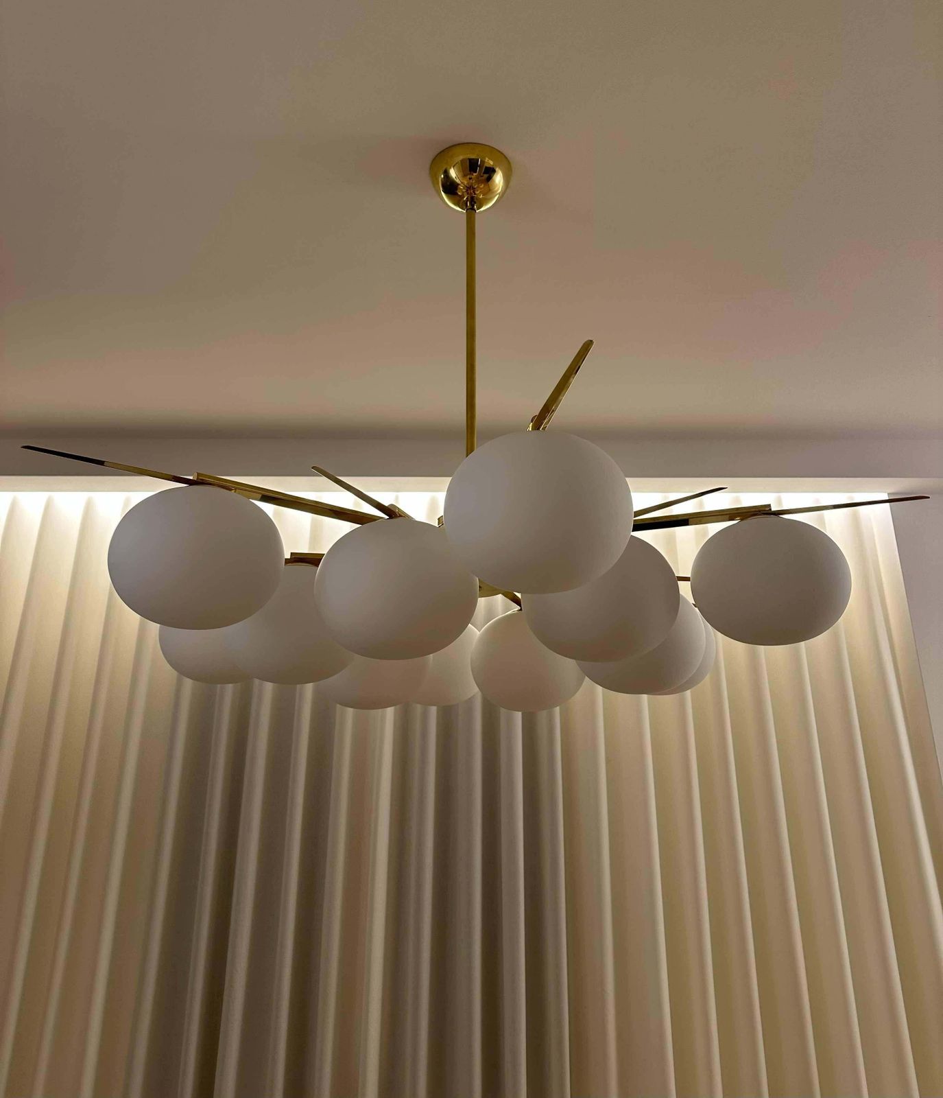 photo for sale Elegant Murano Glass & Brass Chandelier, 2000s Mid Century Modern Design