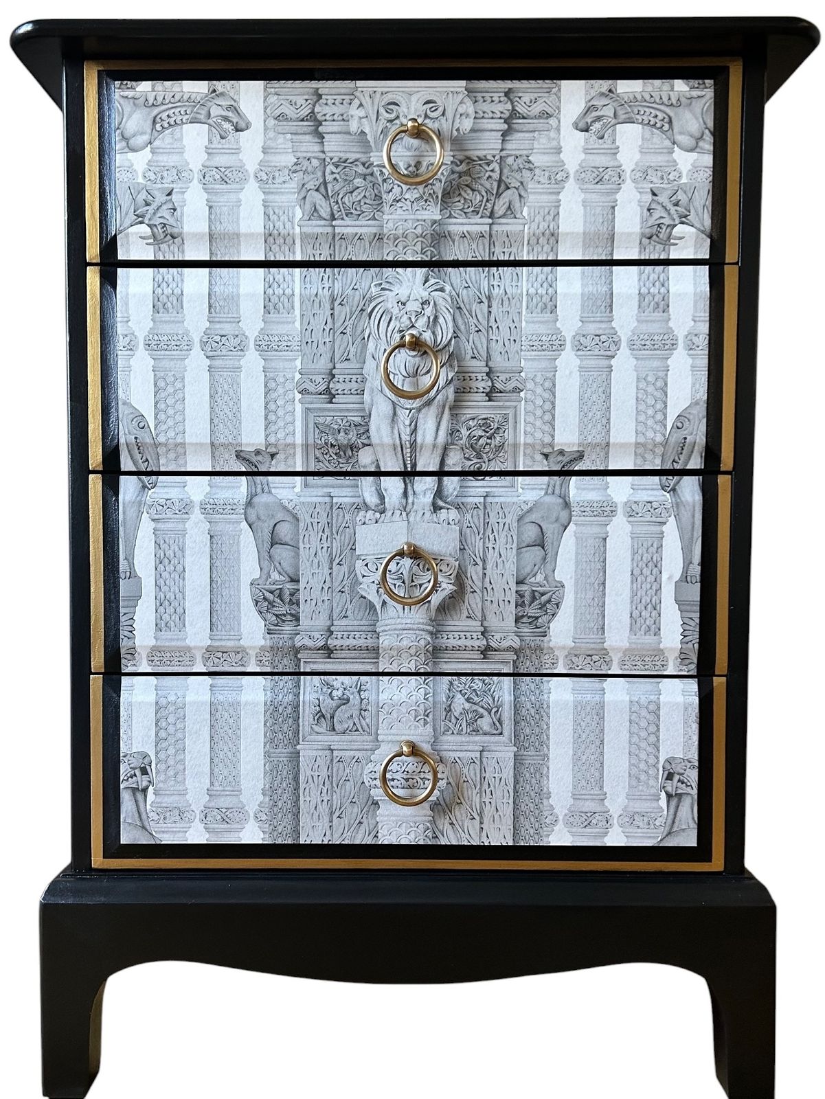 Midcentury Modern Solid Wood Bedside Drawers.  Stag Minstrel.  Handpainted With Decoupage.  Unique. photo furniture