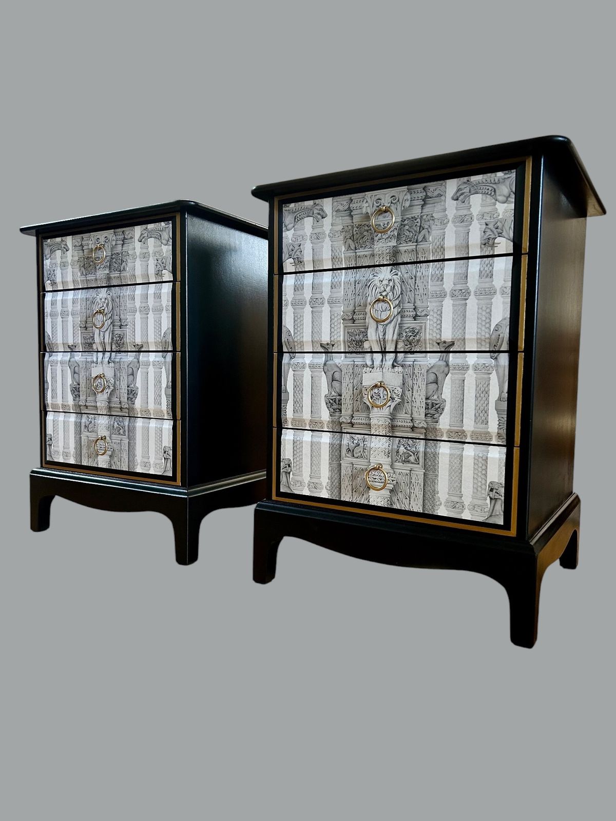 Furniture Midcentury Modern Solid Wood Bedside Drawers.  Stag Minstrel.  Handpainted With Decoupage.  Unique. photo