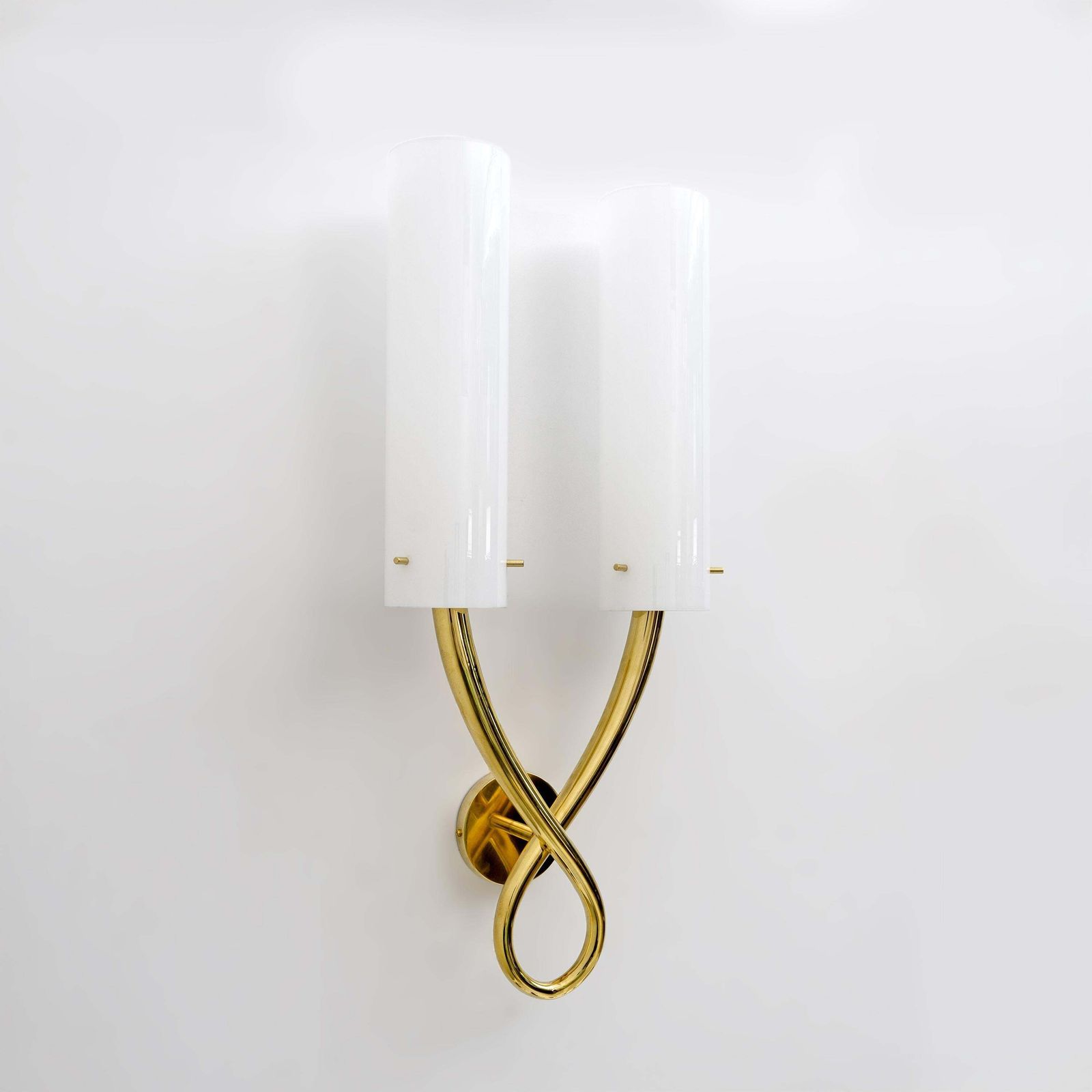 Pair Of Large Brass And Murano Glass Sconces In The Style Of Gio Ponti photo for sale