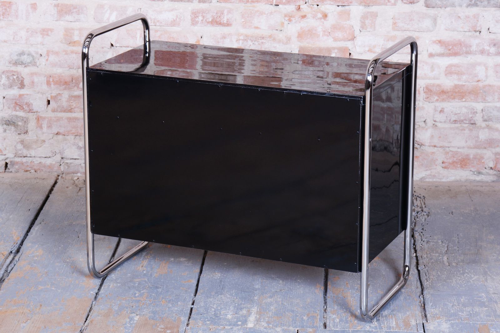 Furniture Restored Bauhaus Cabinet, By Robert Slezák, Chrome Plated Steel, Czech, 1930s photo