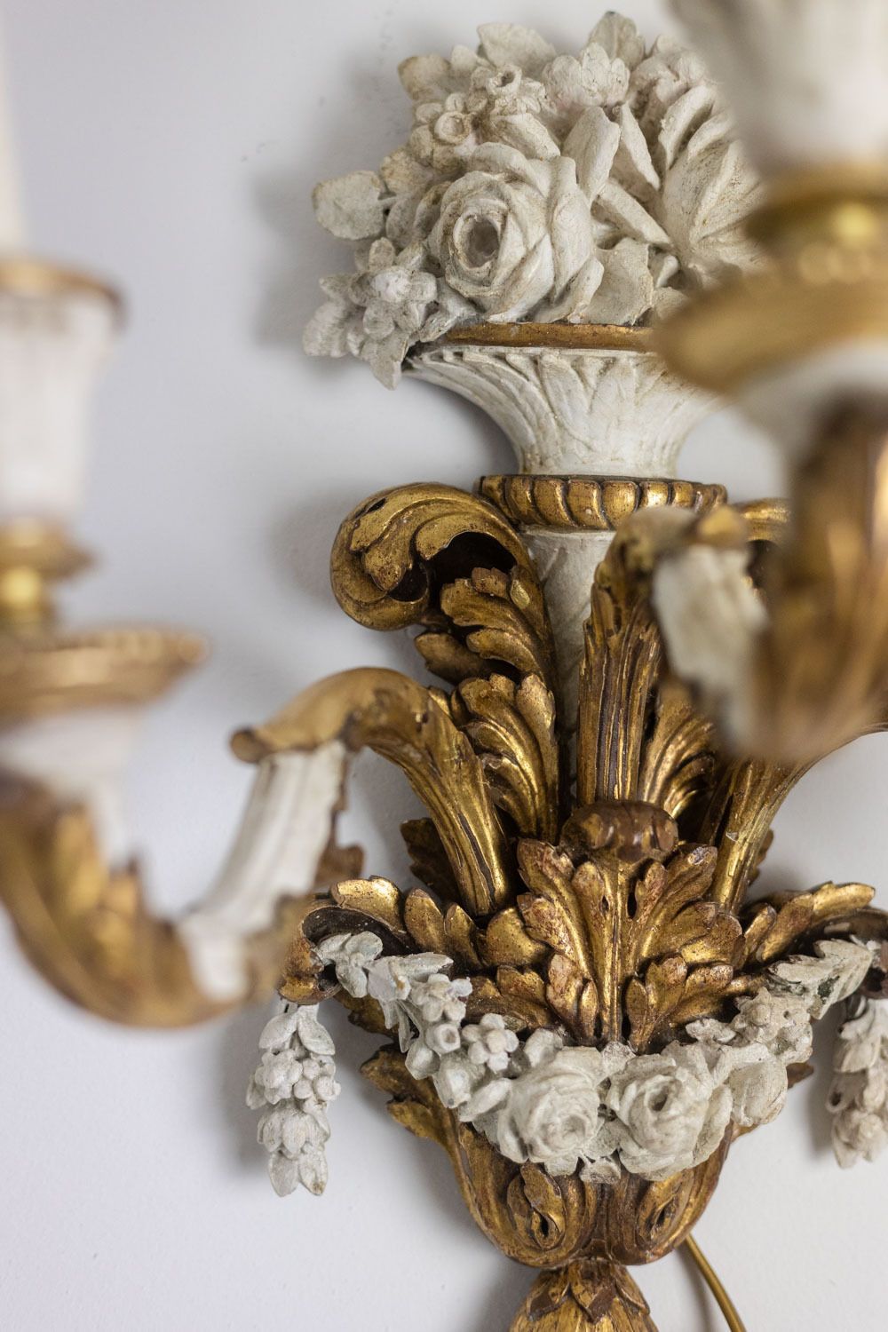 Pair Of Louis XVI Style Wall Lights In Gilded And Lacquered Wood. Circa 1900. photo 1800.0