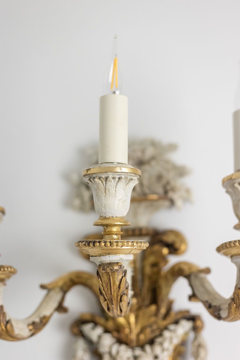 Pair Of Louis XVI Style Wall Lights In Gilded And Lacquered Wood. Circa 1900. photo buy