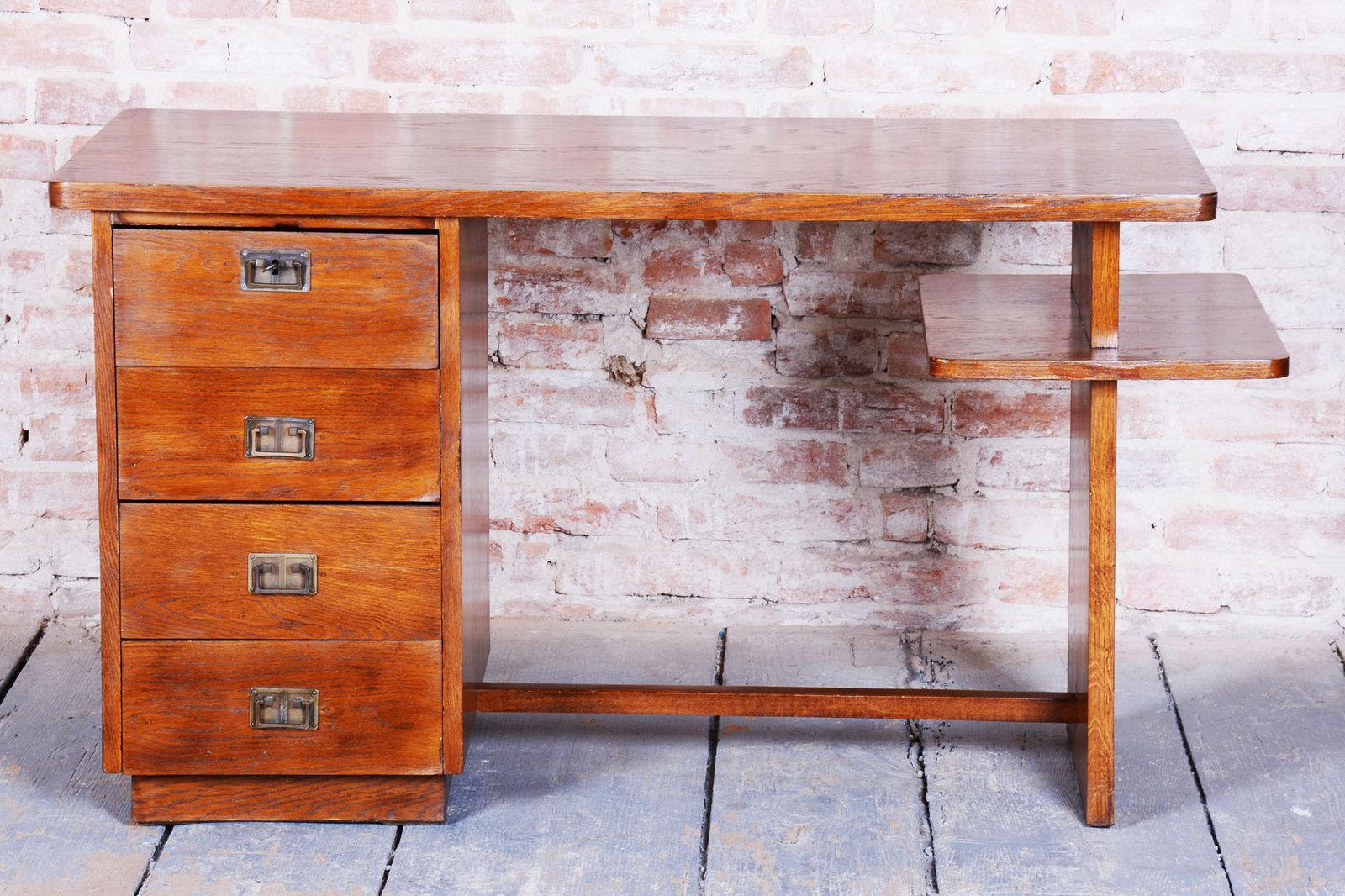 Restored Art Deco Writing Desk, J. Halabala, Up Zavody, Oak, Beech, Czech, 1930s photo vinterior